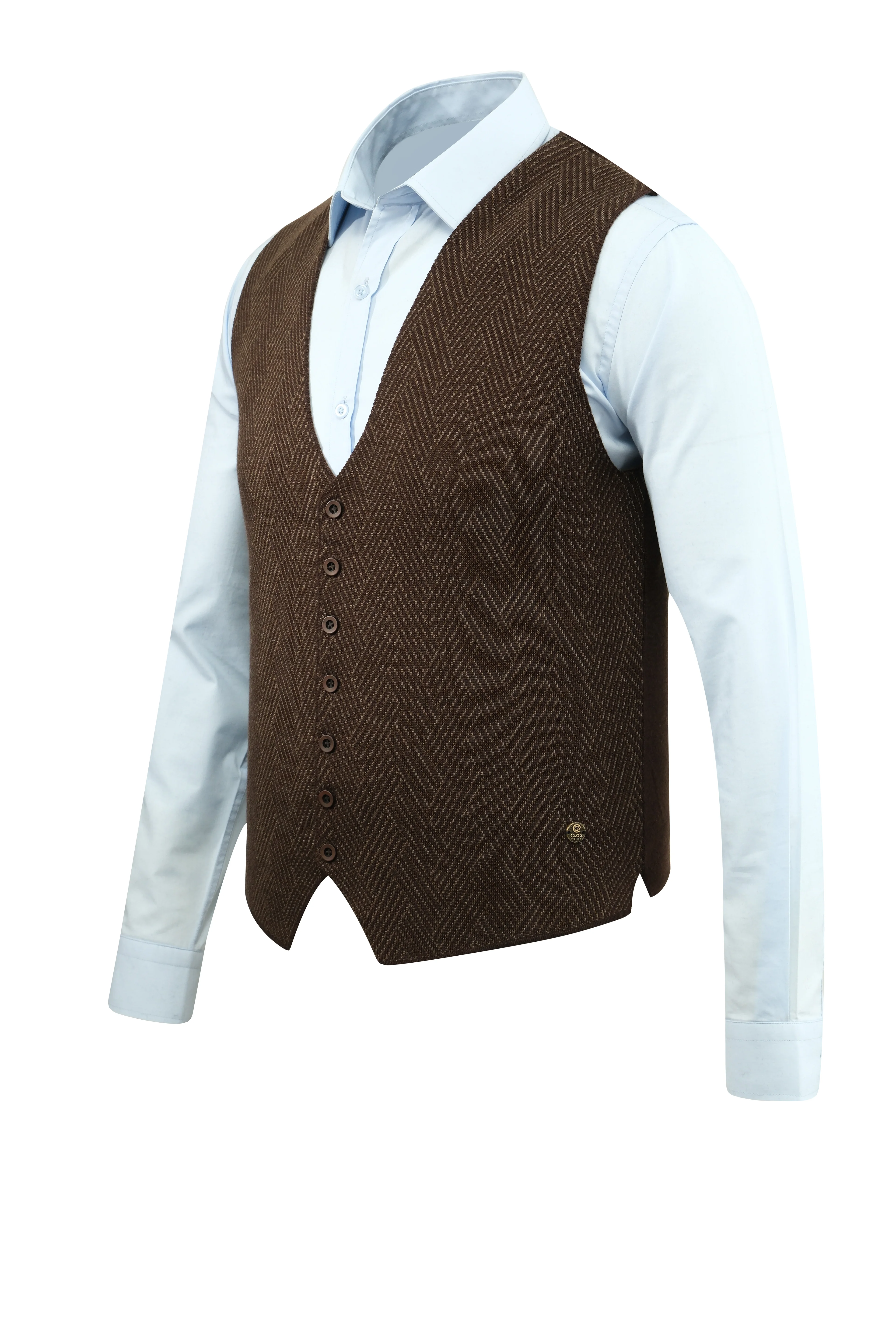 Erkek Düğmeli Yelek Cepsiz Desenli Çelik Örgü Klasik Kalıp - 5211LS - KAHVERENGİ