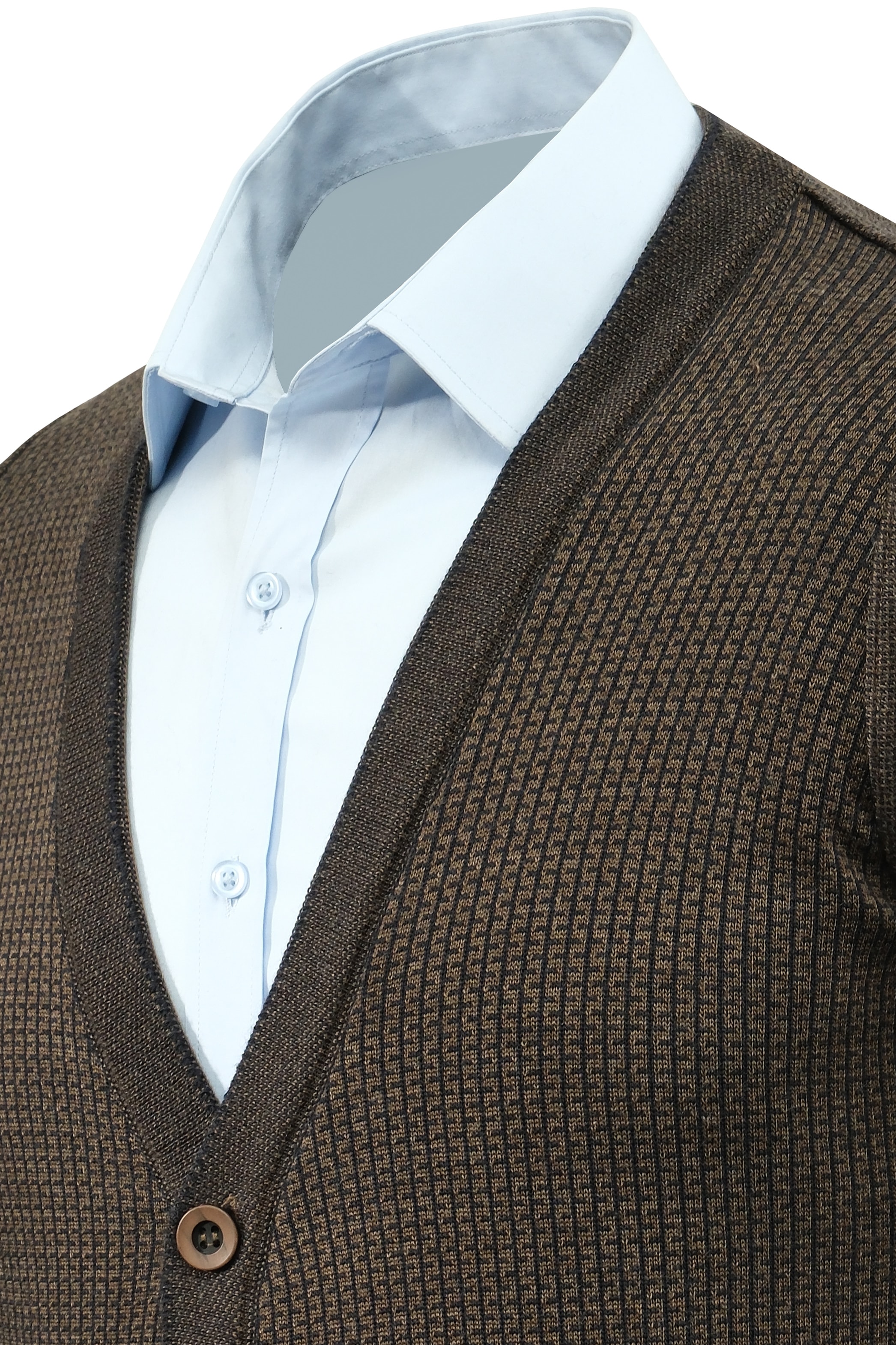 Erkek Büyük Beden Düğmeli Hırka Cepli Desenli Çelik Örgü Klasik Kalıp - 5208MB - TAUPE