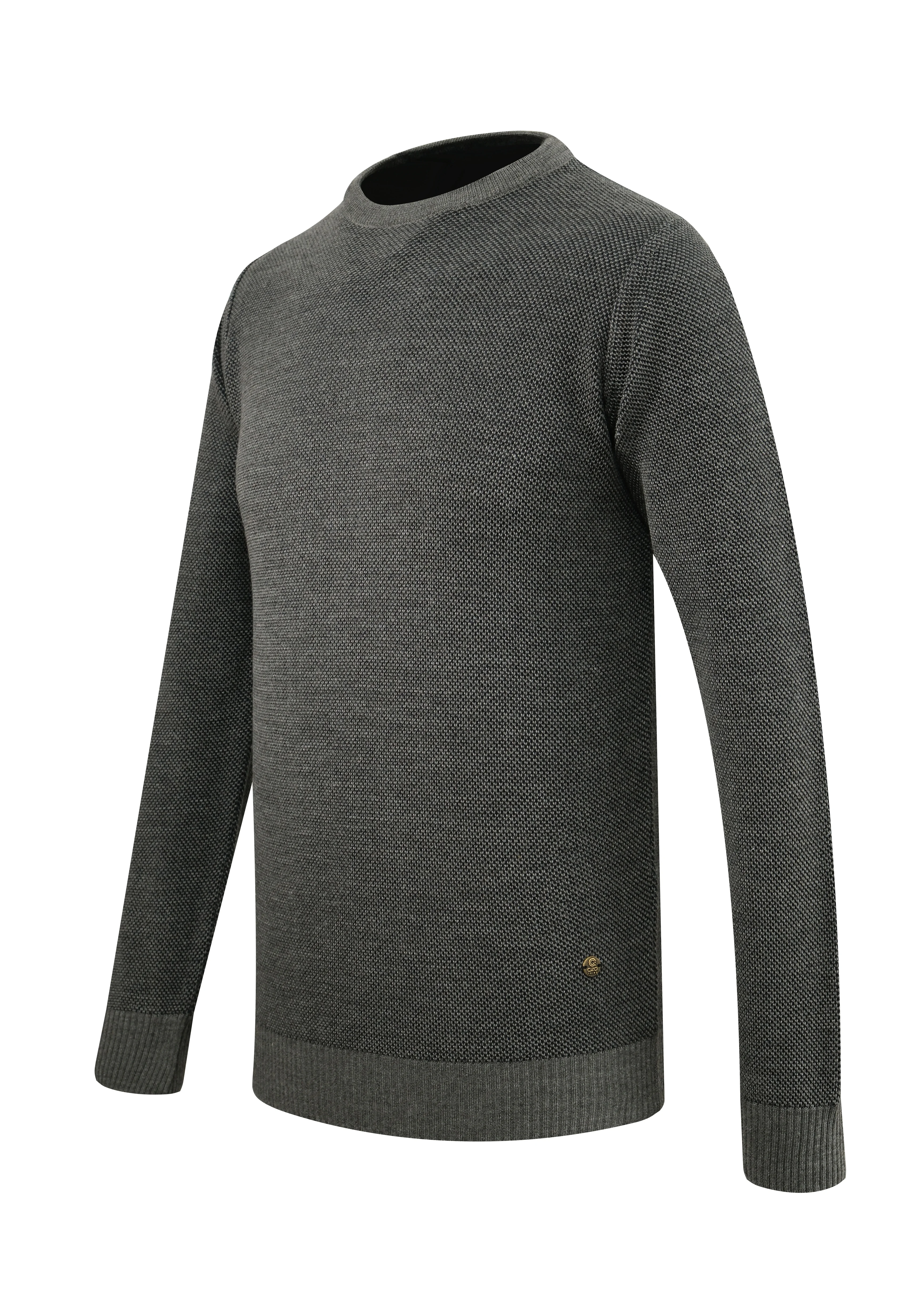 Erkek Sıfır Yaka Kazak Cepli Pike Desen Çelik Örgü Klasik Kalıp - 5214C - GREY