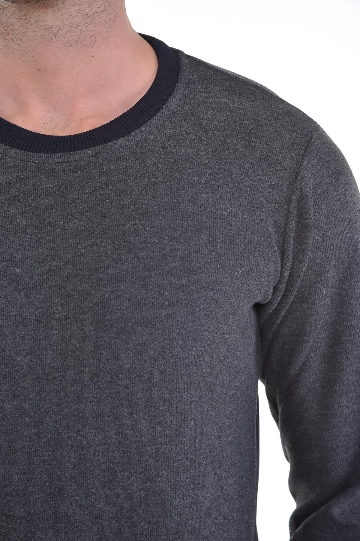 Erkek Sıfır Yaka Antrasit Sweat Kol Ve Bel Lasitkli Dokuma