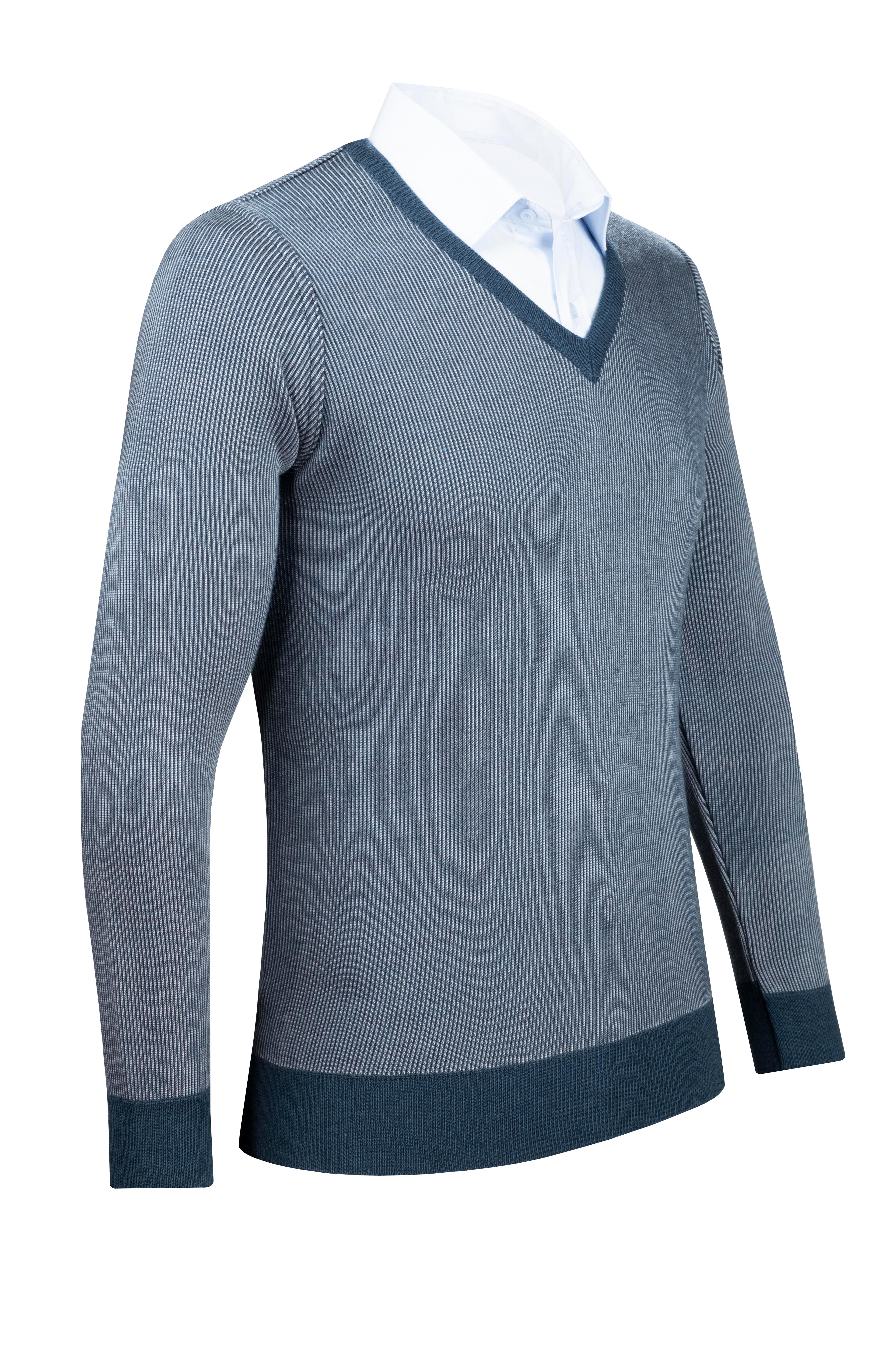 Stripe Knitwear Men's V-Neck Knitwear Sweater Patterned Sleeve and Waist Elastic Steel Knitted Classic Pattern - 5015D - OIL