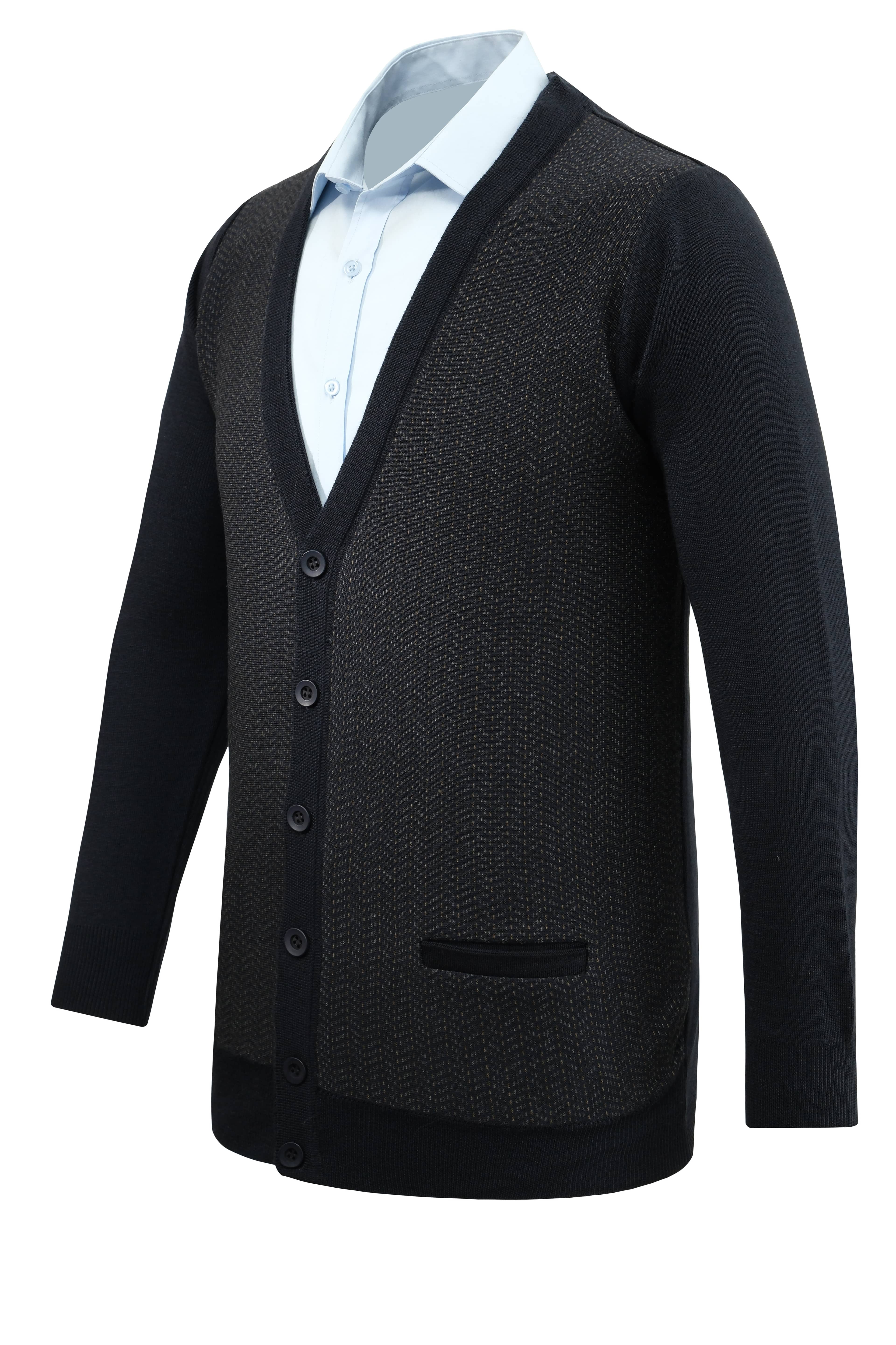 Erkek Düğmeli Yelek Cepli Desenli Çelik Örgü Klasik Kalıp - 5212M - NAVY BLUE