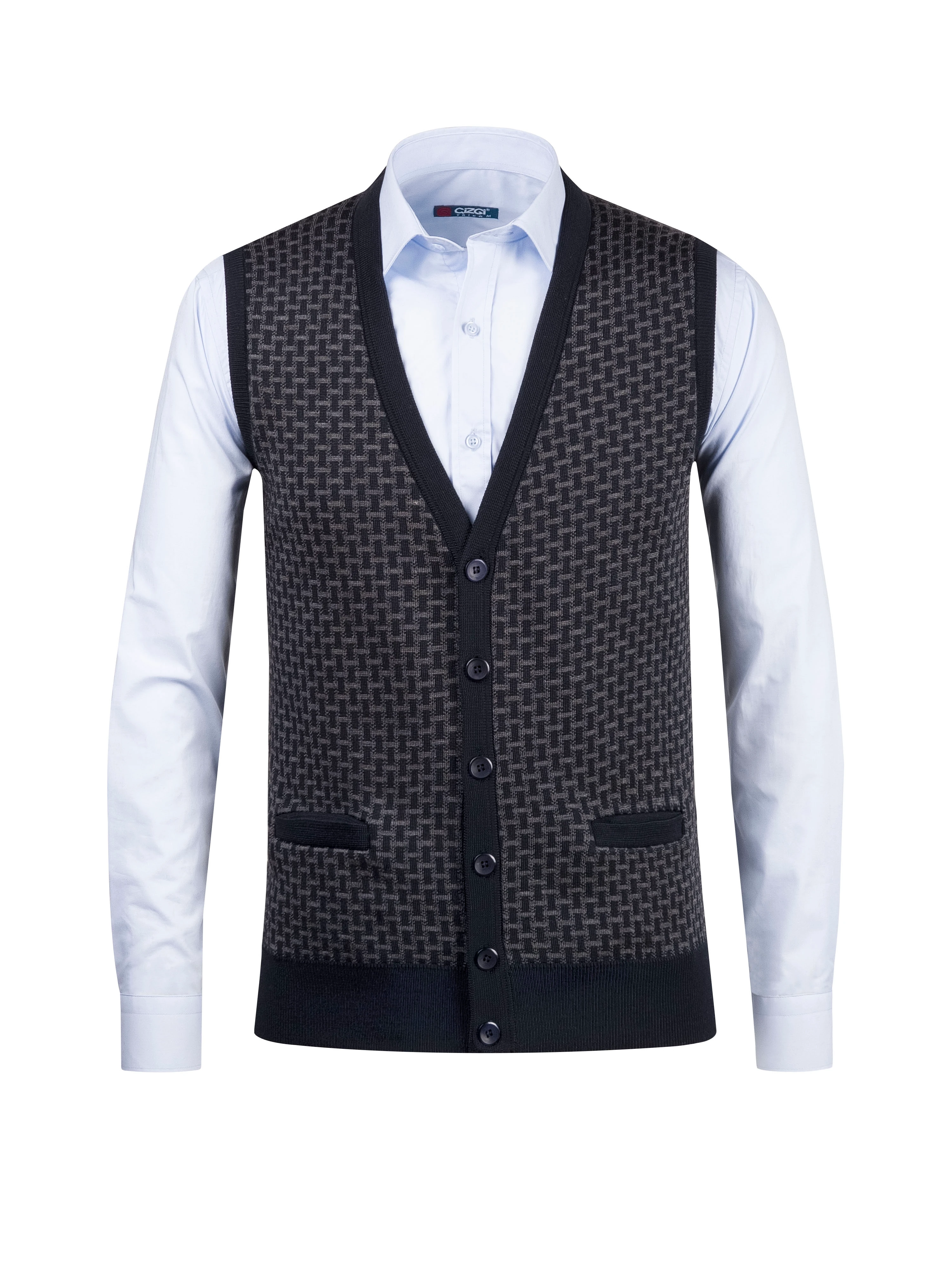 Çizgi Triko Erkek Triko V Yaka Yelek Düğmeli Cep Detaylı Desenli Bel Lastikli Çelik Örgü