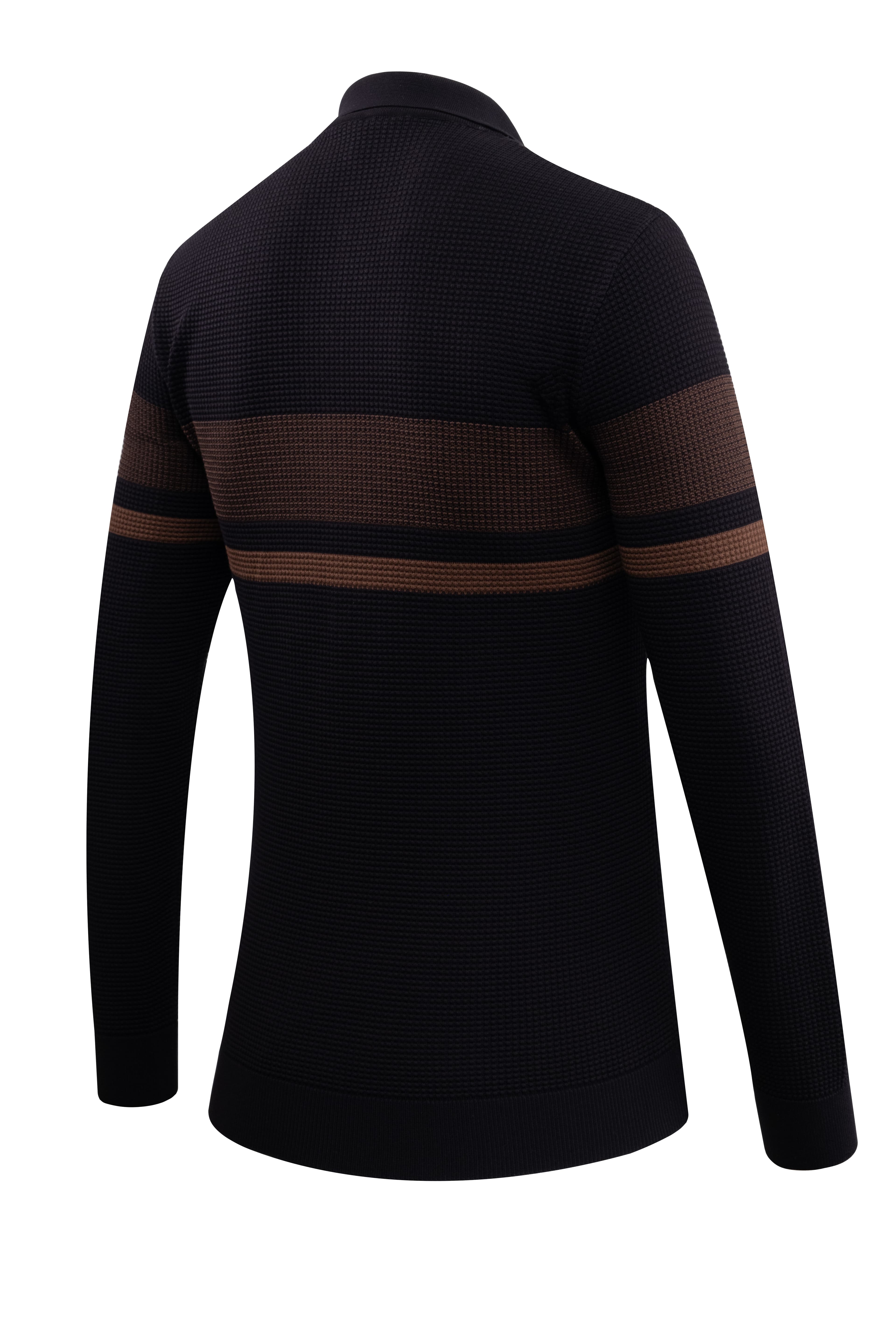 Erkek Fermuarlı Polo Yaka Kazak Triko Kabartmalı Örgü Desenli Klasik Kalıp - 5241F - NAVY BLUE