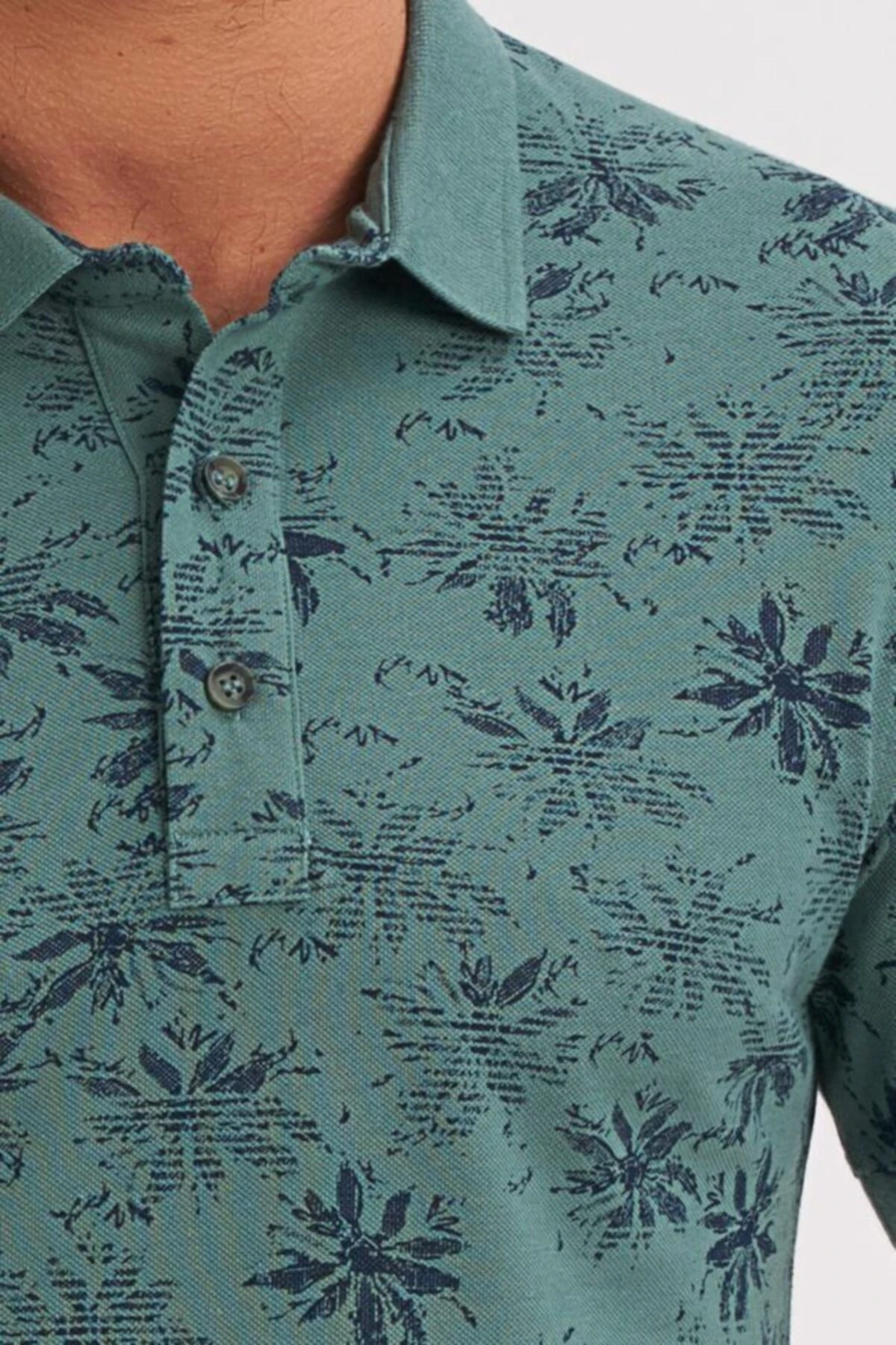 Erkek Tişört Slim Fit Polo Yaka Kolu Lastikli Desenli %100 Pamuk Kumaş