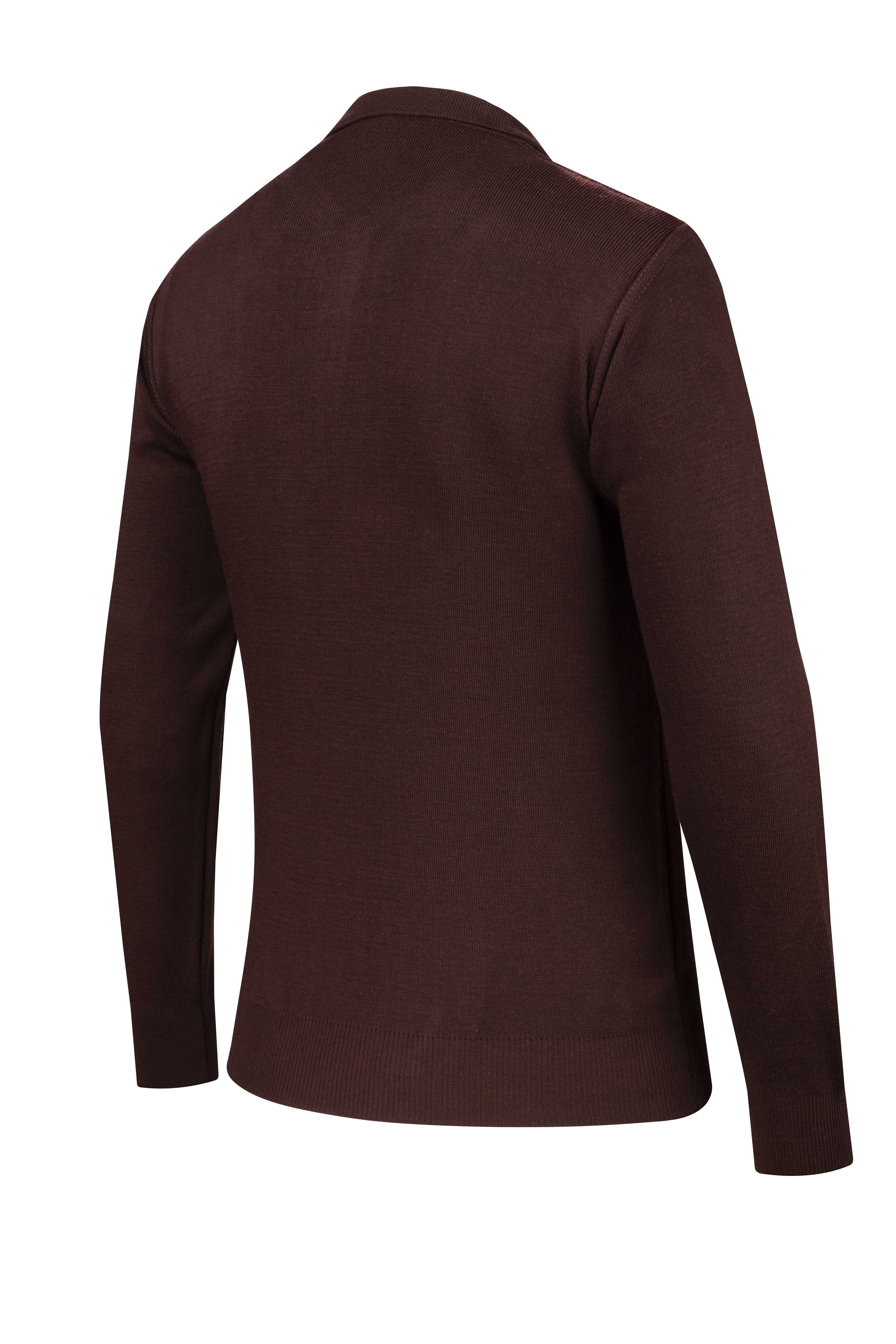 Erkek Polo Yaka Kazak Cepli Kabarmalı Çelik Örgü Klasik Kalıp - 5215F - BORDO