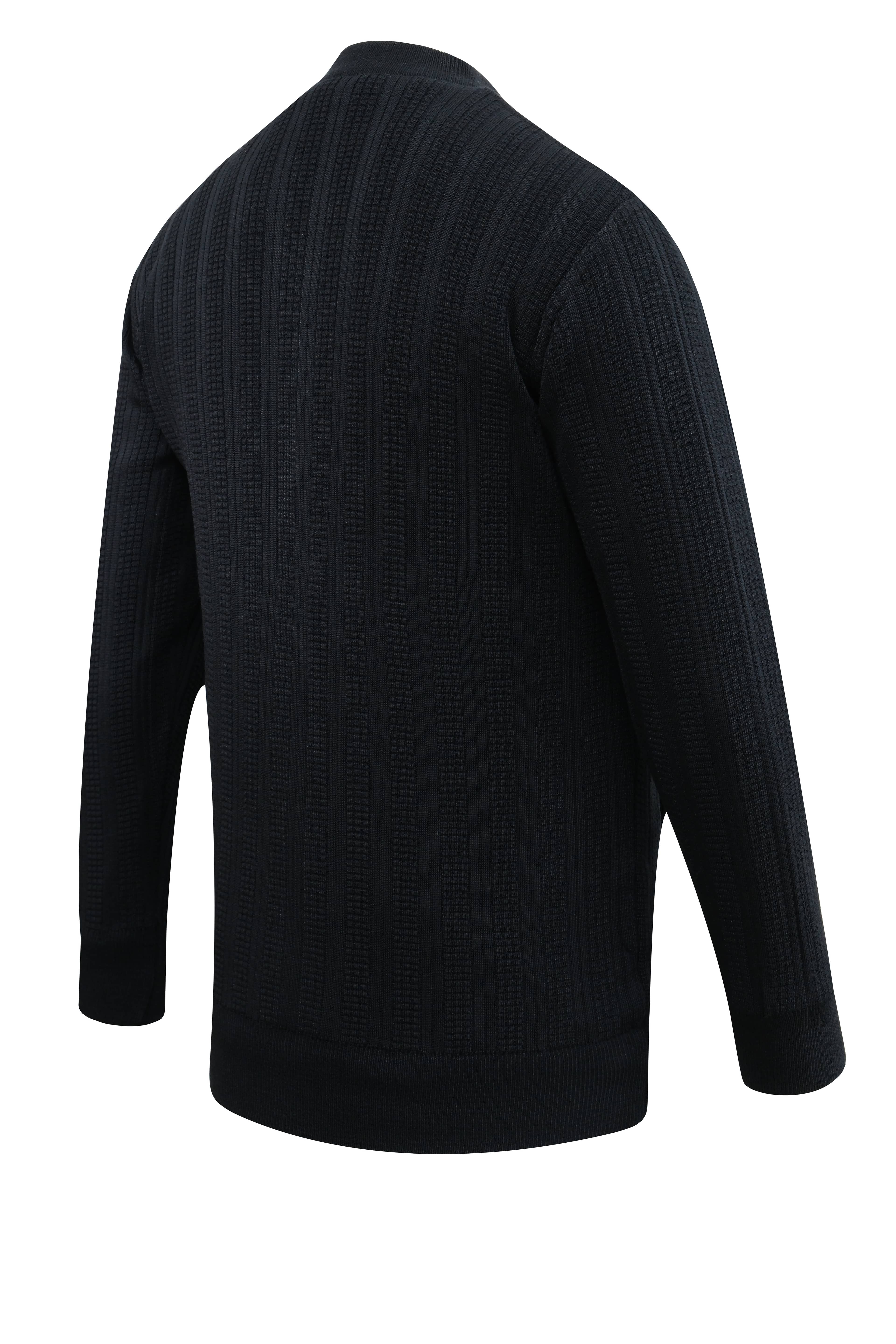 Erkek Büyük Beden Astarlı Triko Mont Hakim Yaka Çelik Örgü Desenli Klasik Kalıp - 5209TB - NAVY BLUE