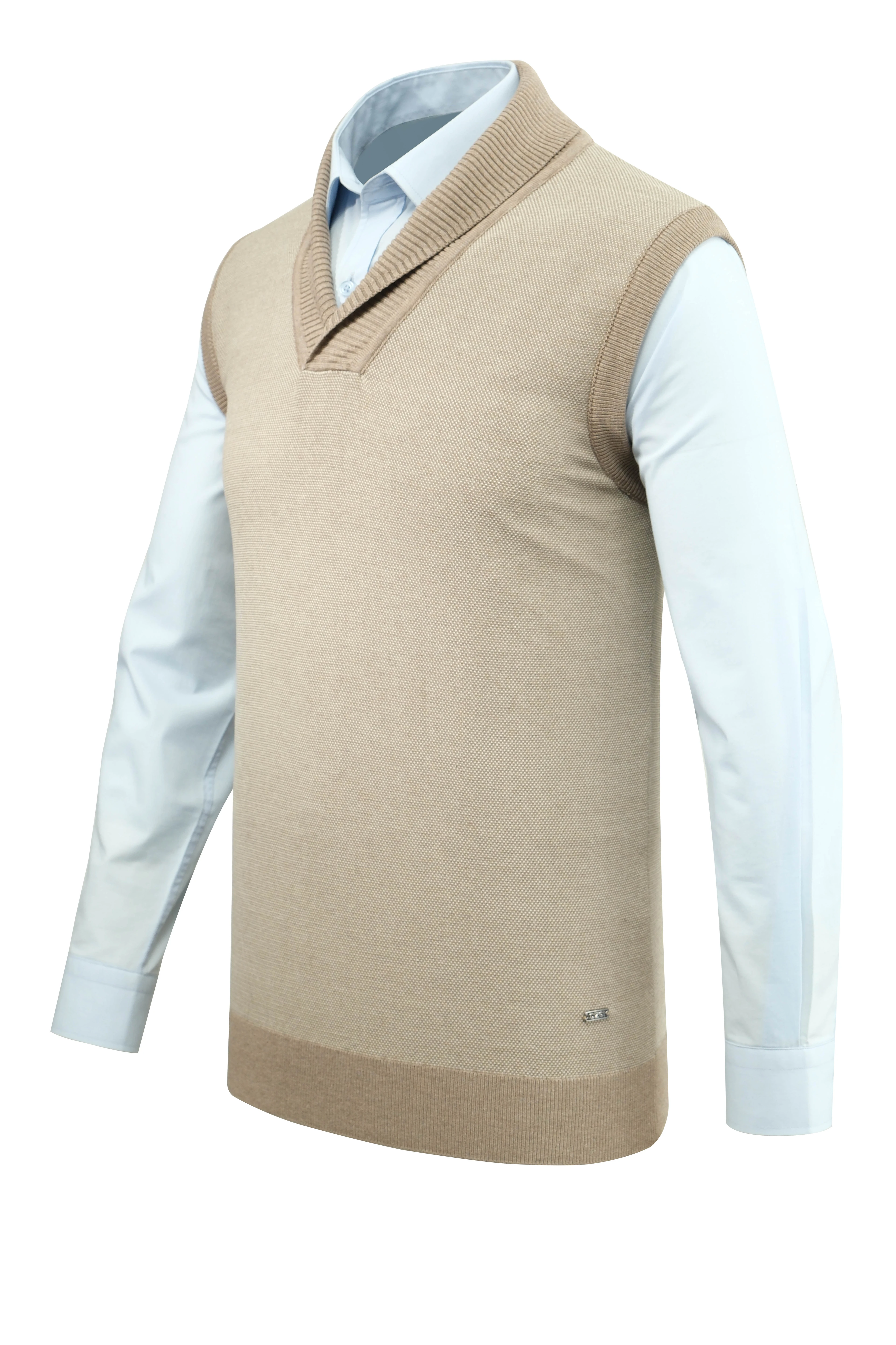 Erkek Şal Yaka Triko Süveter Noktalı Desen Klasik Kalıp - 5250H - BEJ