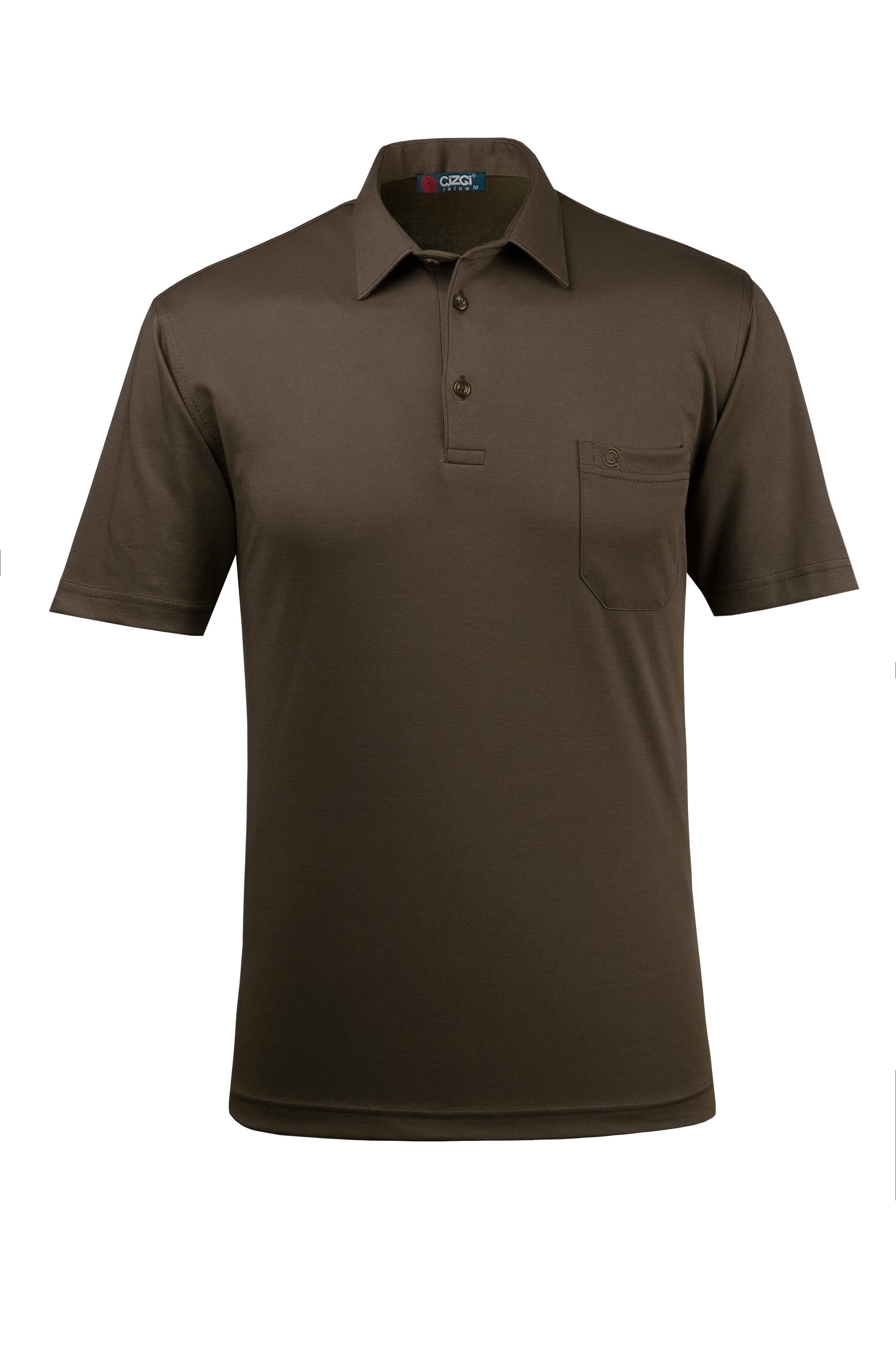 Erkek Gömlek Yaka Düğmeli Cepli Tişört Klasik Kalıp - HAKİ
