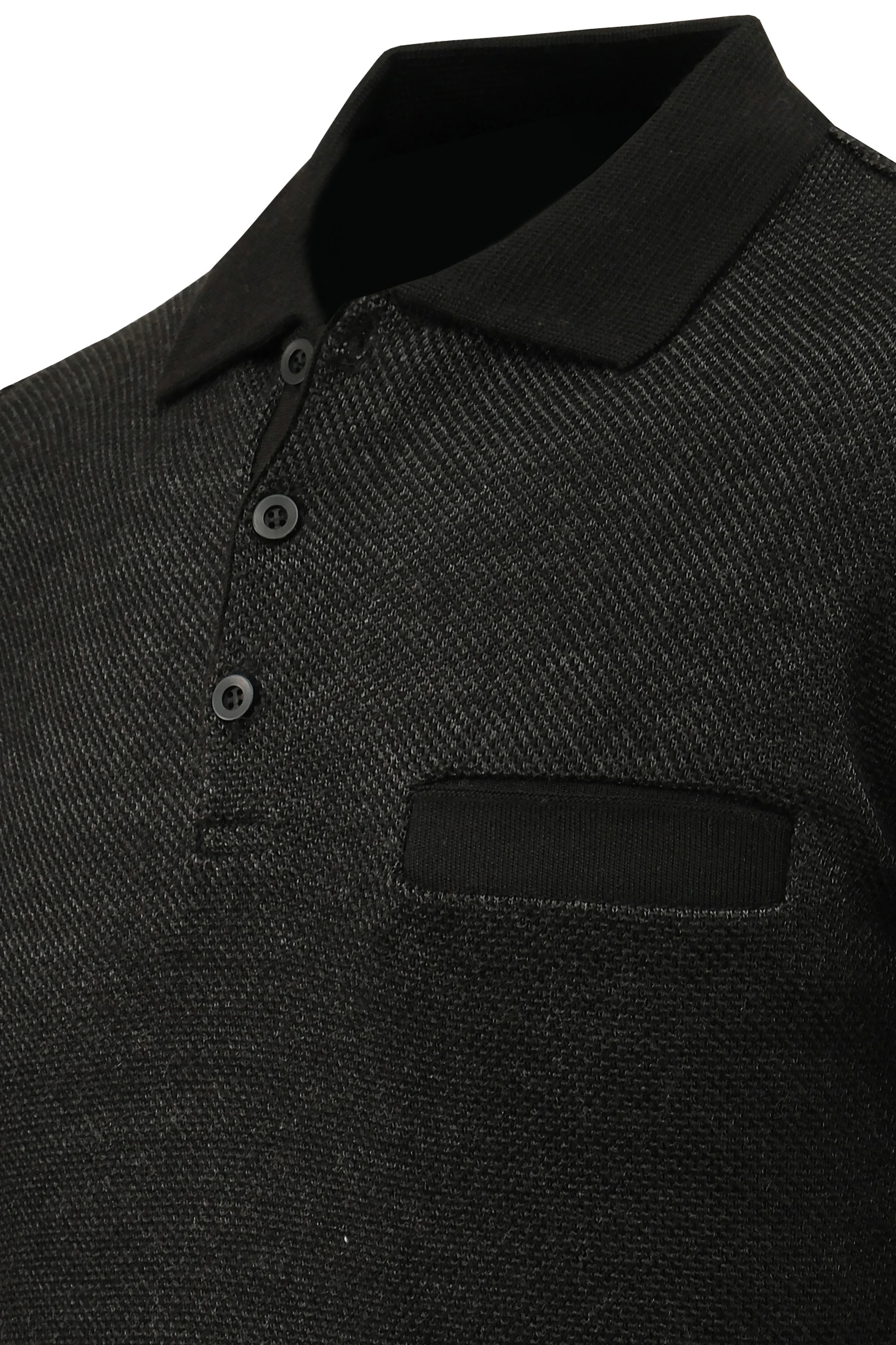 Erkek Polo Yaka Kazak Cepli Pike Desen Çelik Örgü Klasik Kalıp - 5214F - BLACK