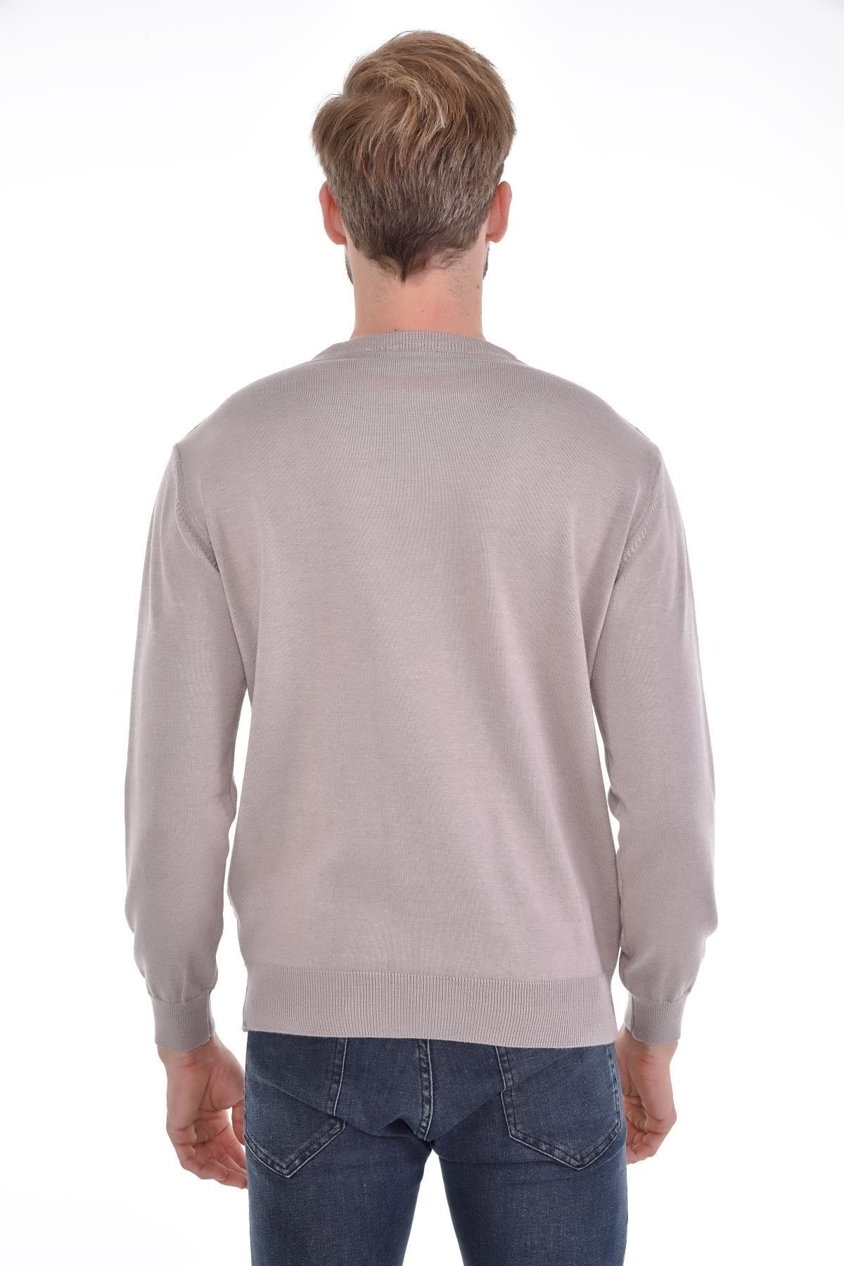 Erkek Sıfır Yaka Pamuklu Triko Bej Kazak Desenli Kol Ve Bel Lastikli Dokuma