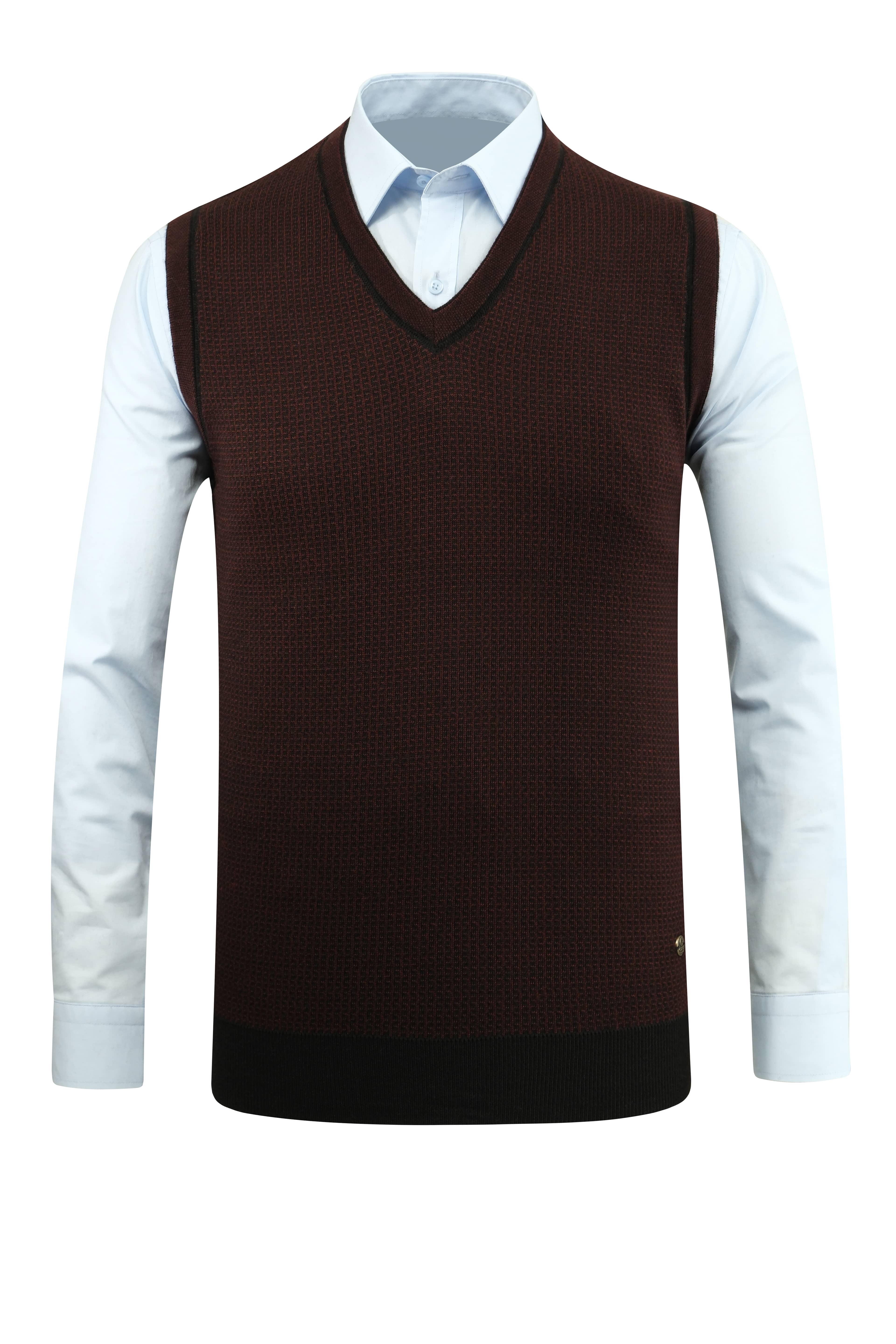 Erkek Büyük Beden V Yaka Süveter Desenli Çelik Örgü Klasik Kalıp - 5208HB - BURGUNDY