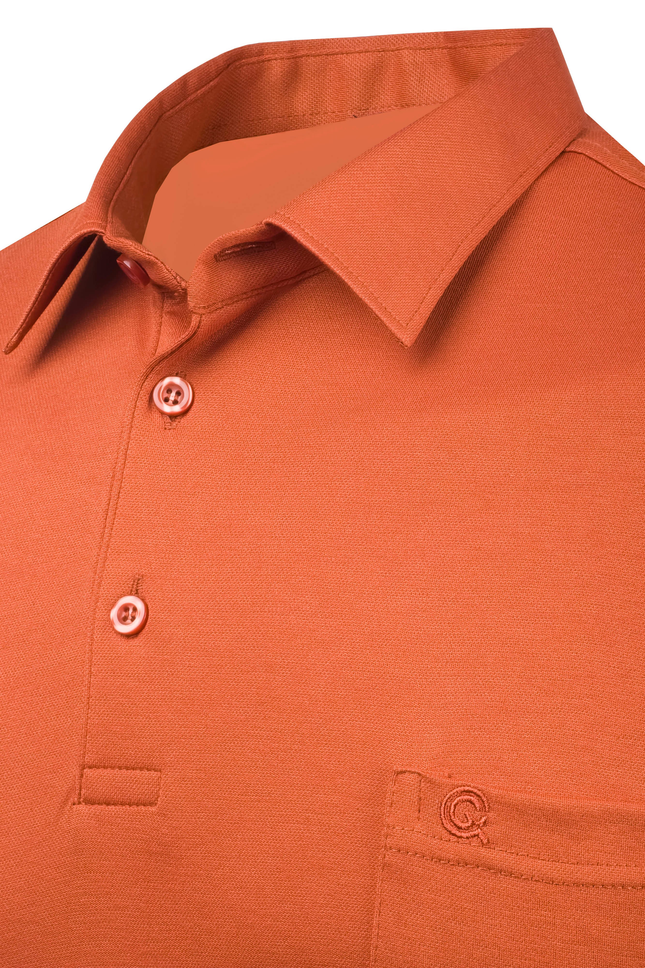 Erkek Gömlek Yaka Düğmeli Cepli Tişört Klasik Kalıp - KİREMİT