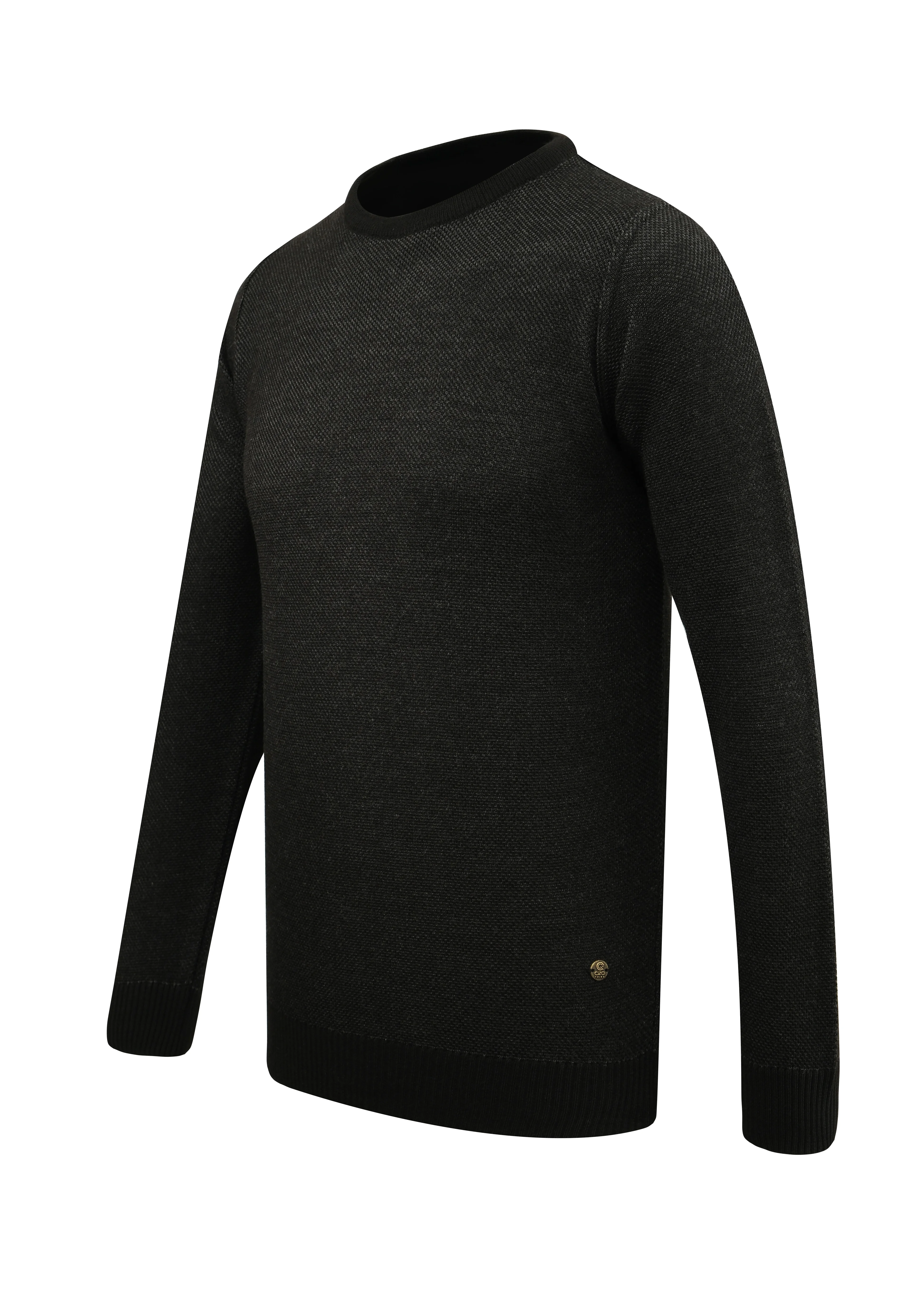 Erkek Sıfır Yaka Kazak Cepli Pike Desen Çelik Örgü Klasik Kalıp - 5214C - BLACK