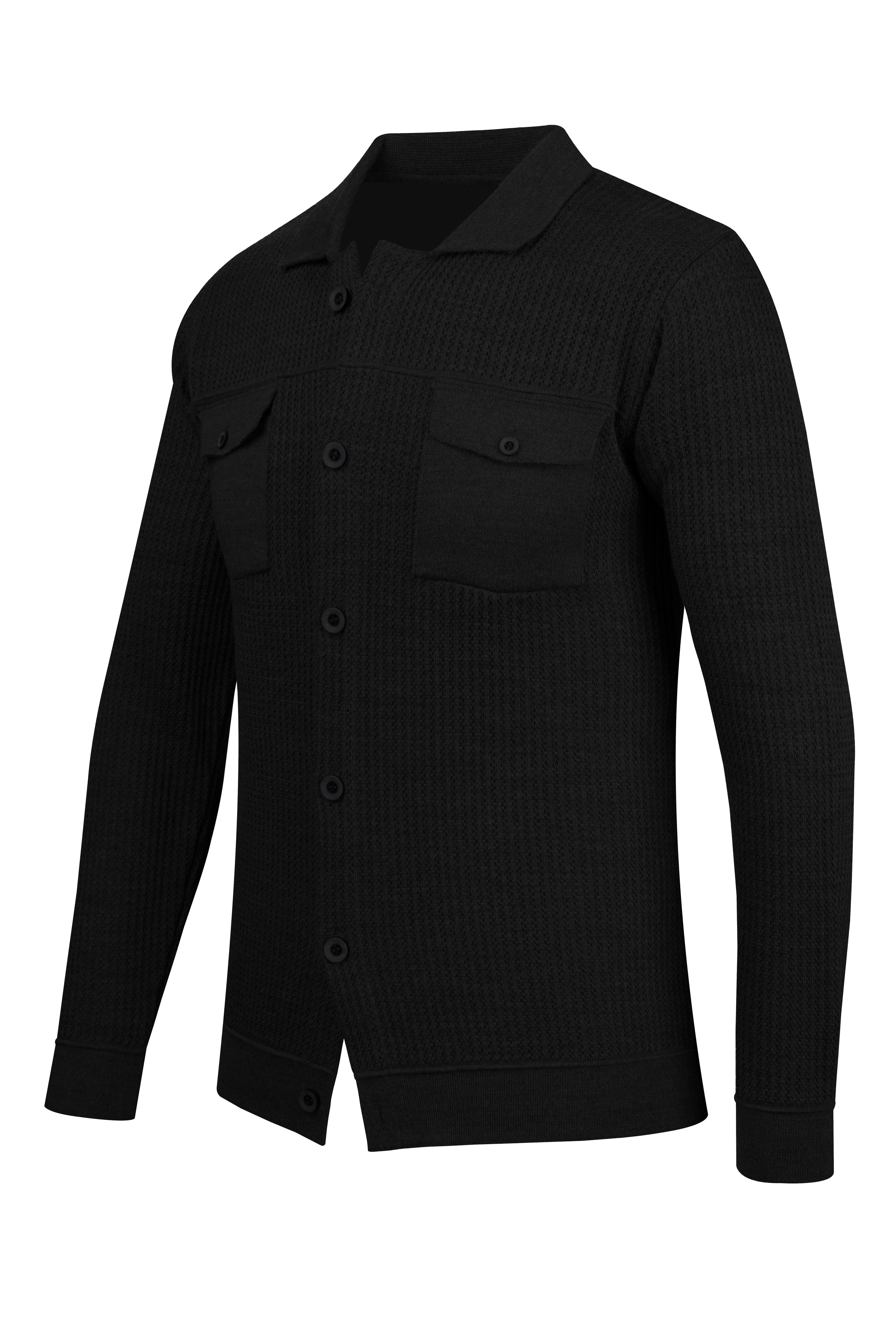 Stripe Knitwear Men's Buttoned Double Pocket Knitwear Knitted Patterned Blazer Single Jacket Regular Pattern -5017G - BLACK