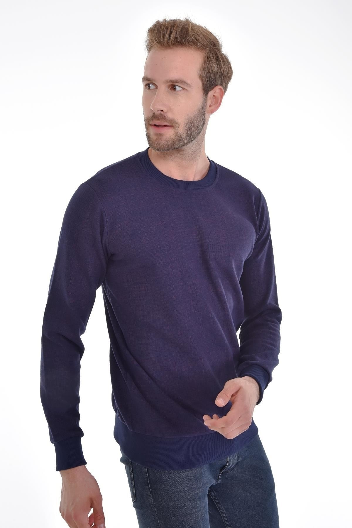 Kol Ve Bel Lastikli Desenli Sıfır Yaka Dokuma Bordo Erkek Sweat