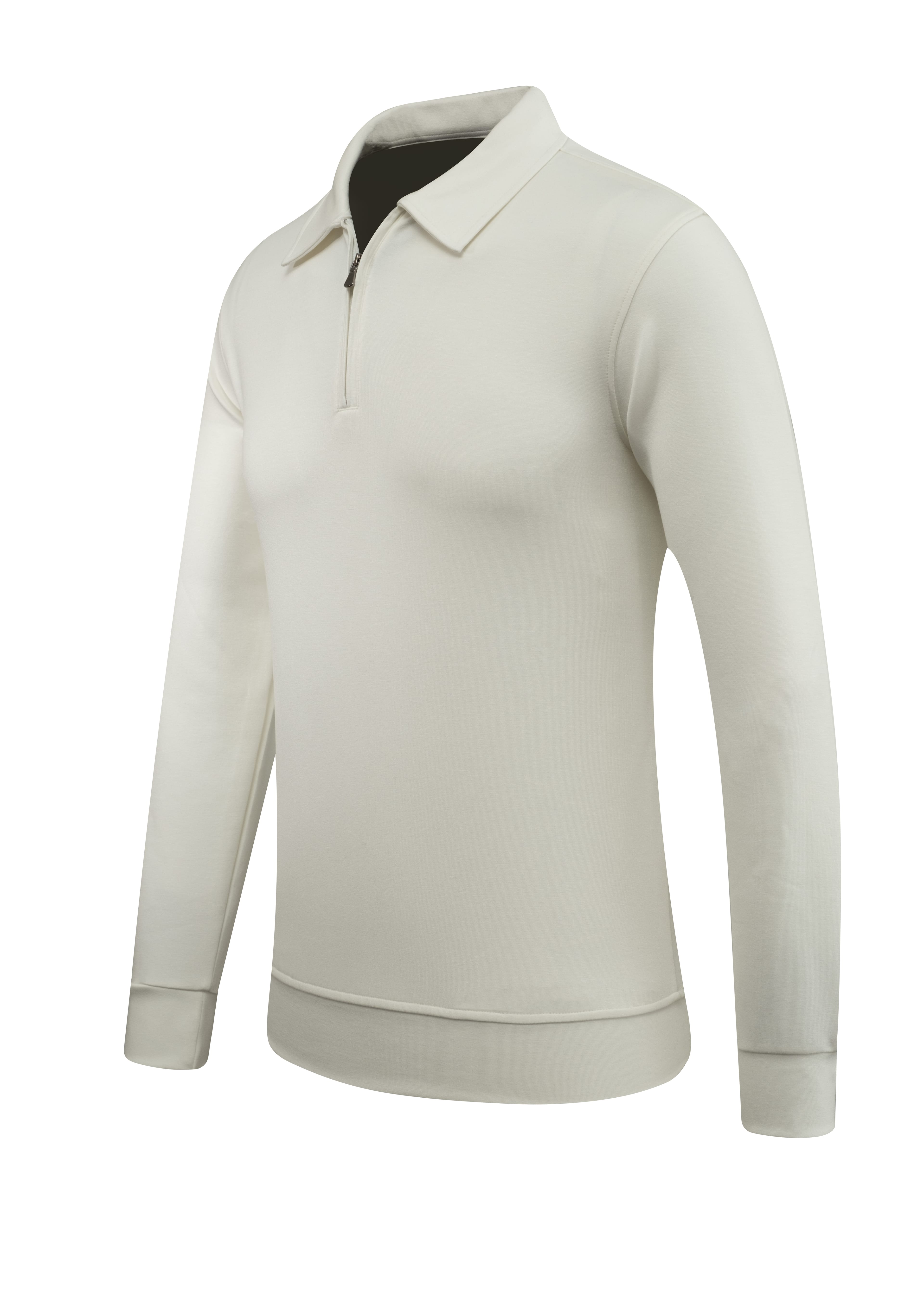 Erkek Polo Yaka Fermuarlı Sweat Düz Renk Klasik Kalıp - 5230F - EKRU