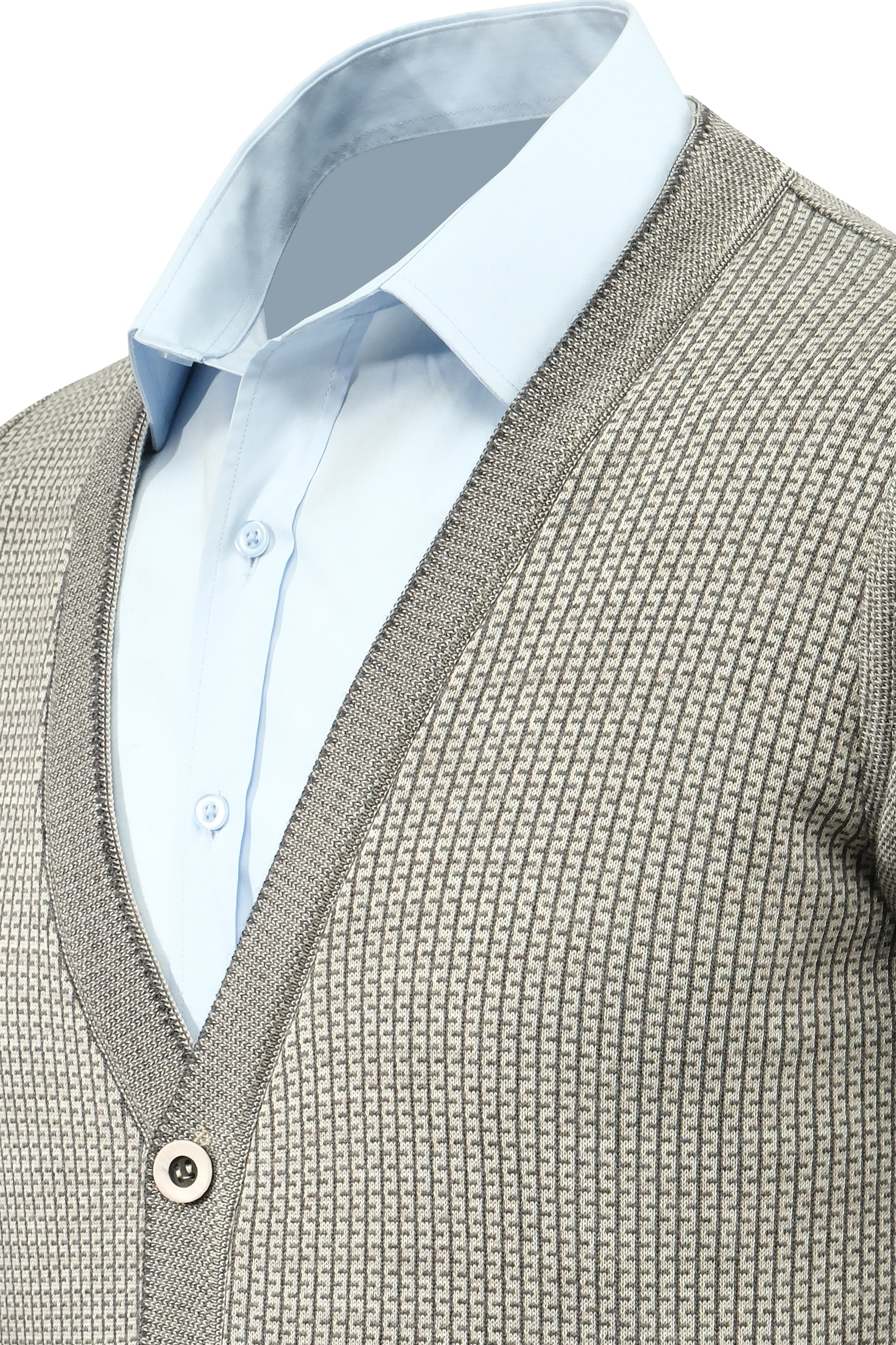 Erkek Düğmeli Hırka Cepli Desenli Çelik Örgü Klasik Kalıp - 5208M - TAŞ