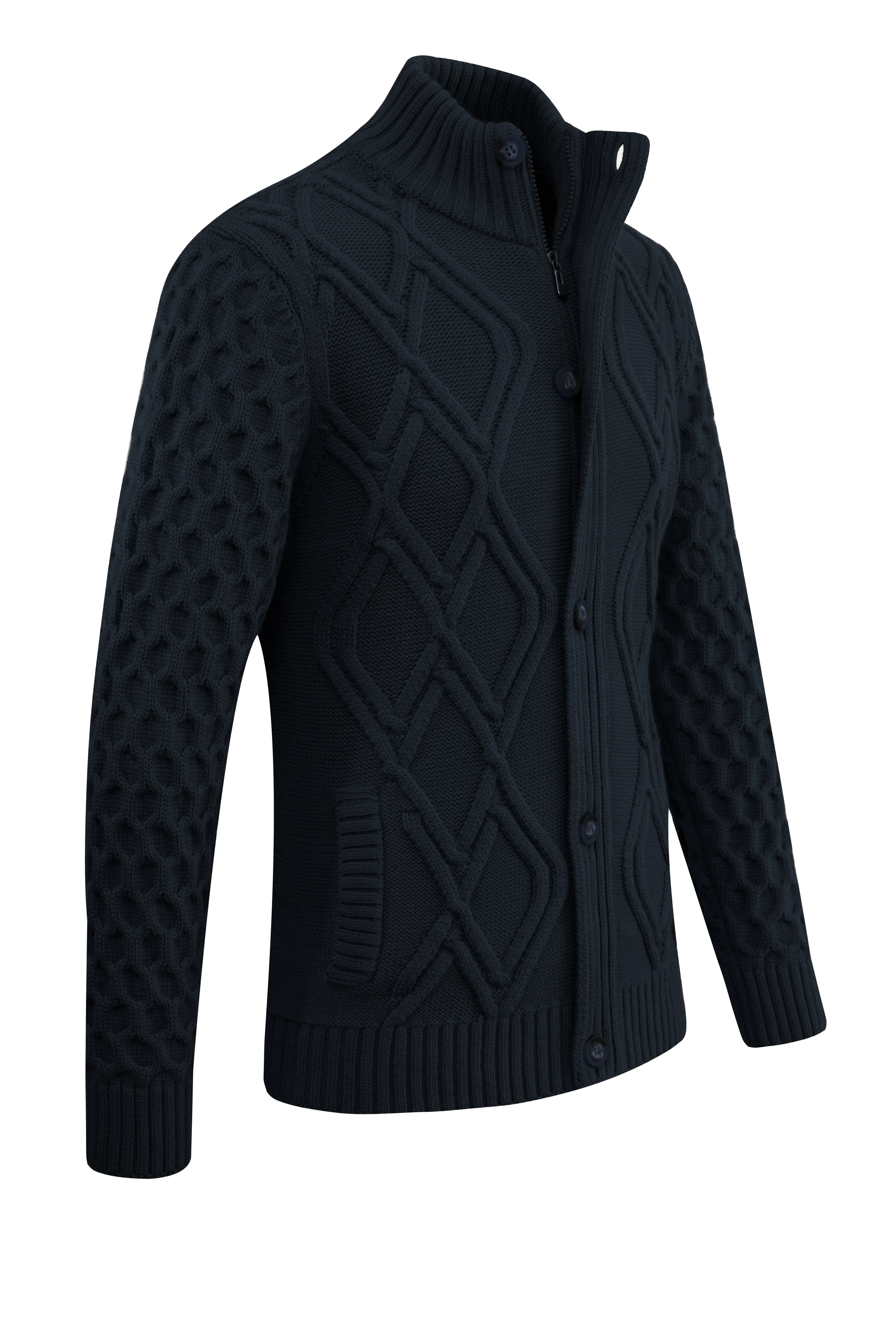 Erkek Kalın Örgü Triko Hırka Düğmeli ve Fermuarlı Cepli Klasik Kalıp - 5248M