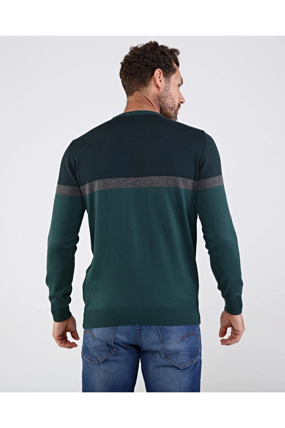 Battal Erkek Sıfır Yaka Pamuklu Triko Nefti Kazak Desenli Kol Ve Bel Lastikli Regular