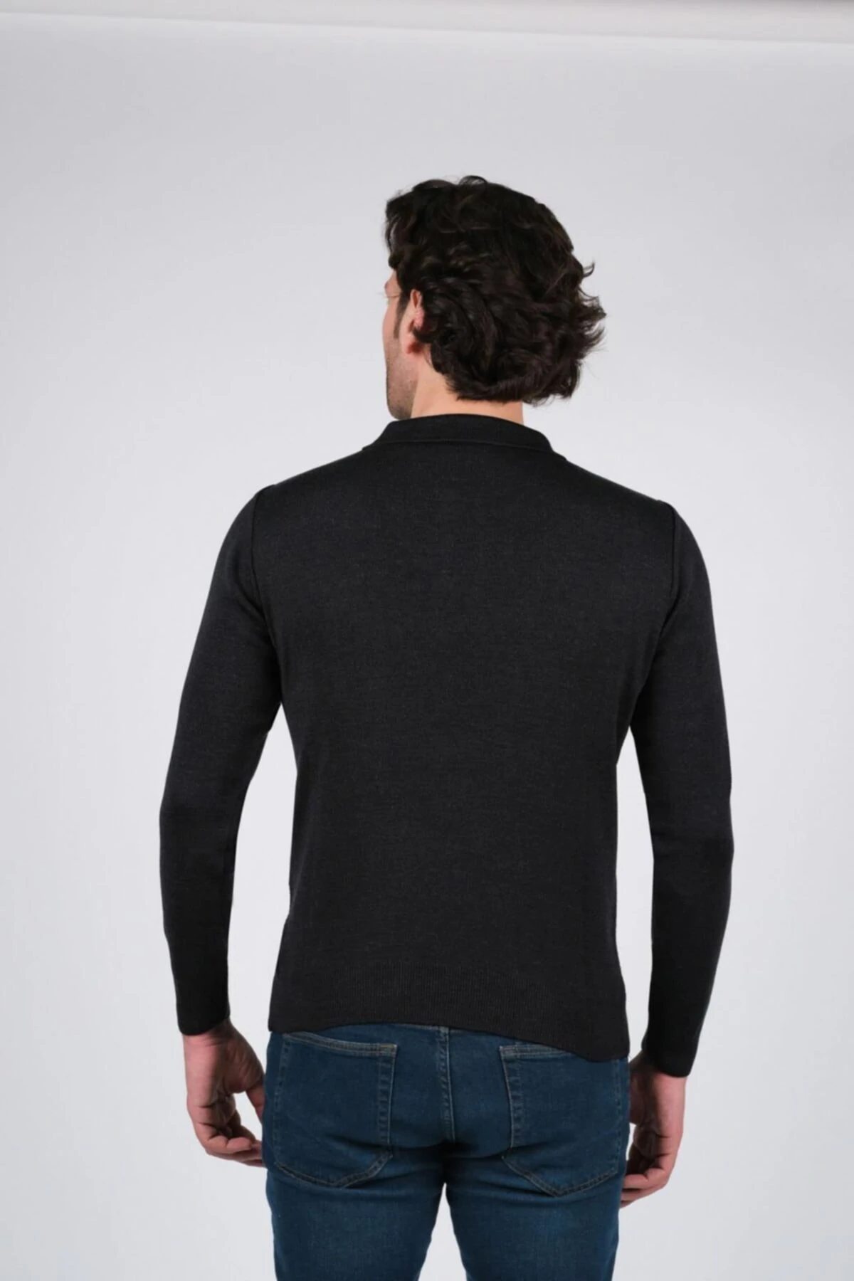 Polo Yaka Erkek Triko Kazak Çelik Örgü