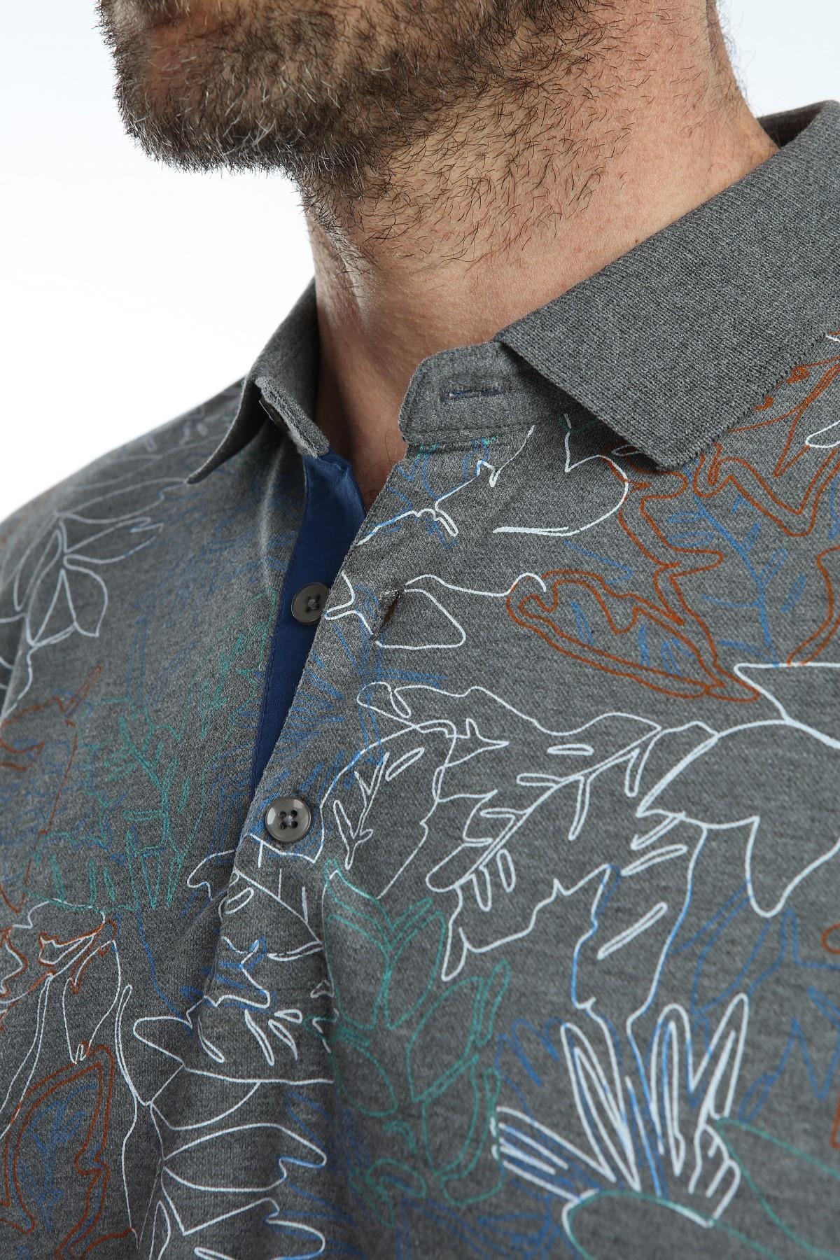 Erkek Polo Yaka Tişört Desenli Kolu Lastikli Kumaş %100 Pamuk