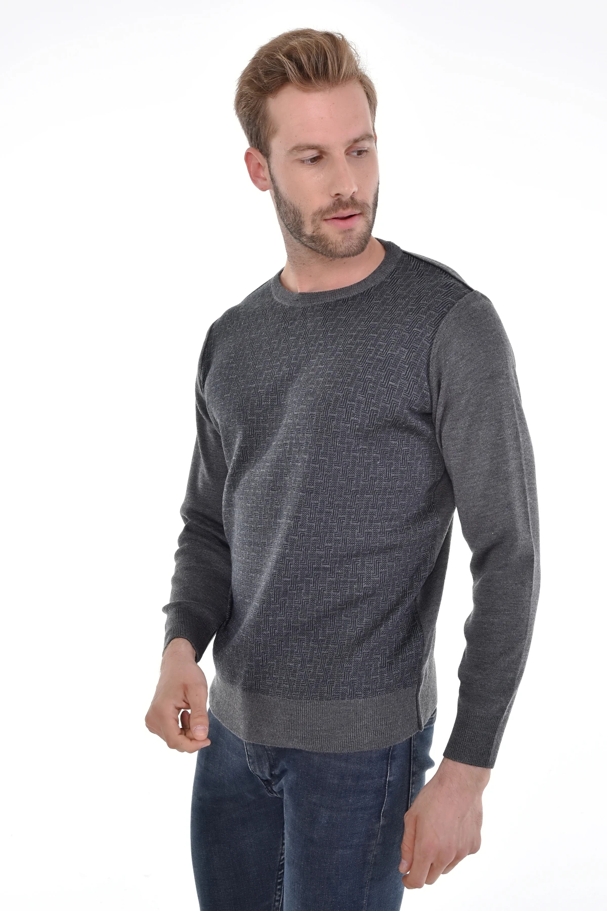 Çizgi Triko Erkek Sıfır Yaka Triko Kazak Desenli Kol Ve Bel Lastikli Dokuma Çelik Örgü