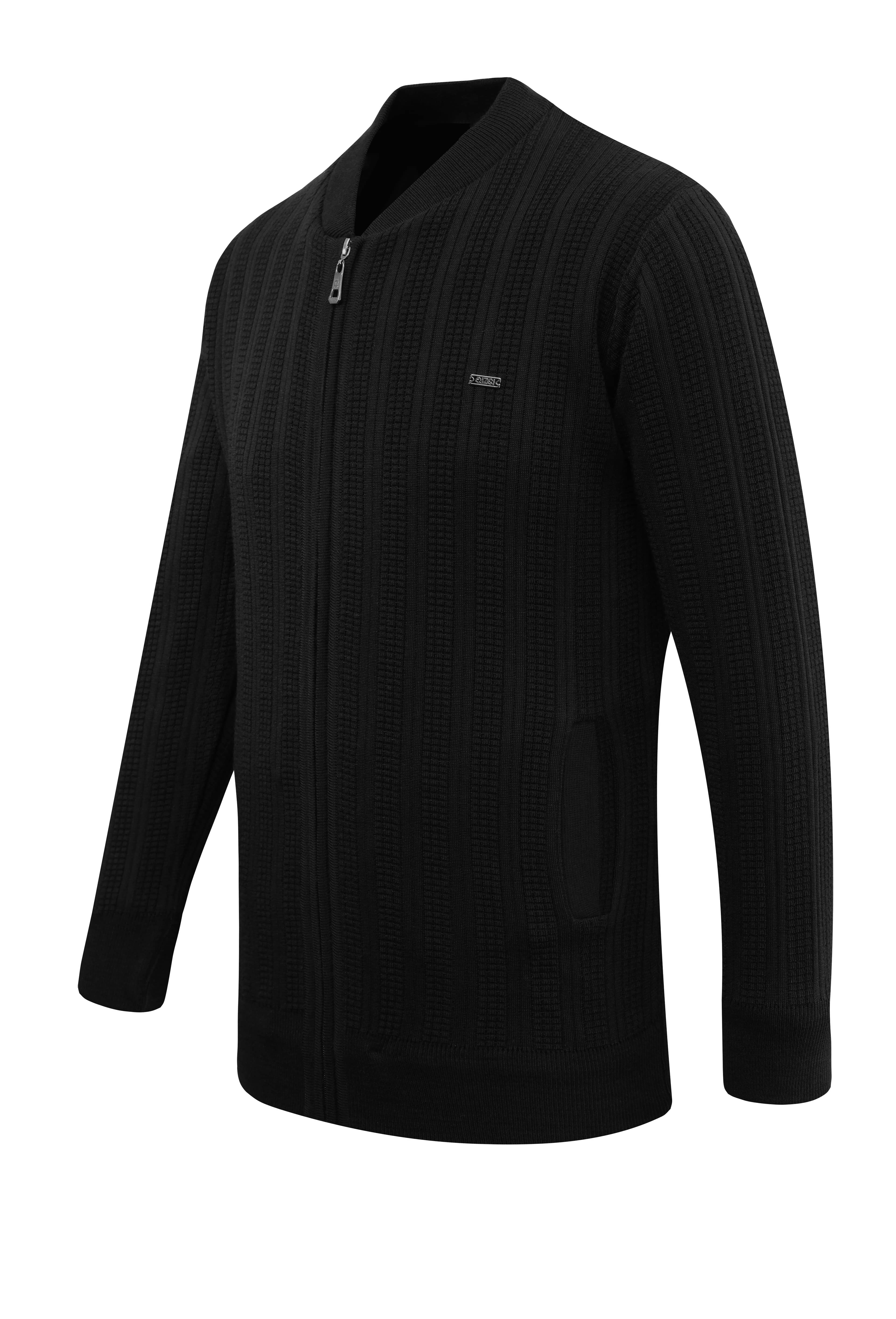 Erkek Büyük Beden Astarlı Triko Mont Hakim Yaka Çelik Örgü Desenli Klasik Kalıp - 5209TB - BLACK