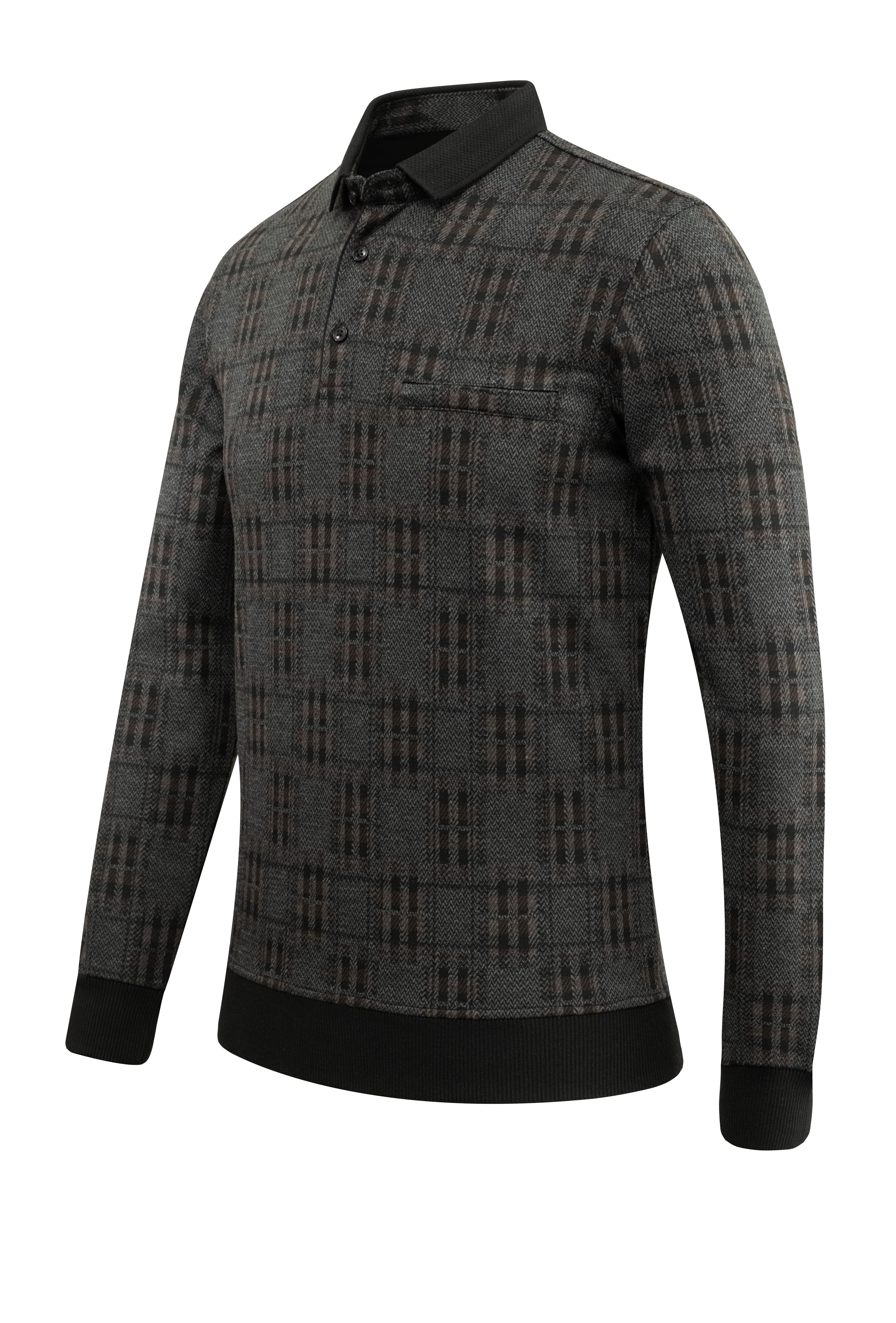 Erkek Polo Yaka Sweat Desenli Cepli Klasik Kalıp - 5231F - BLACK