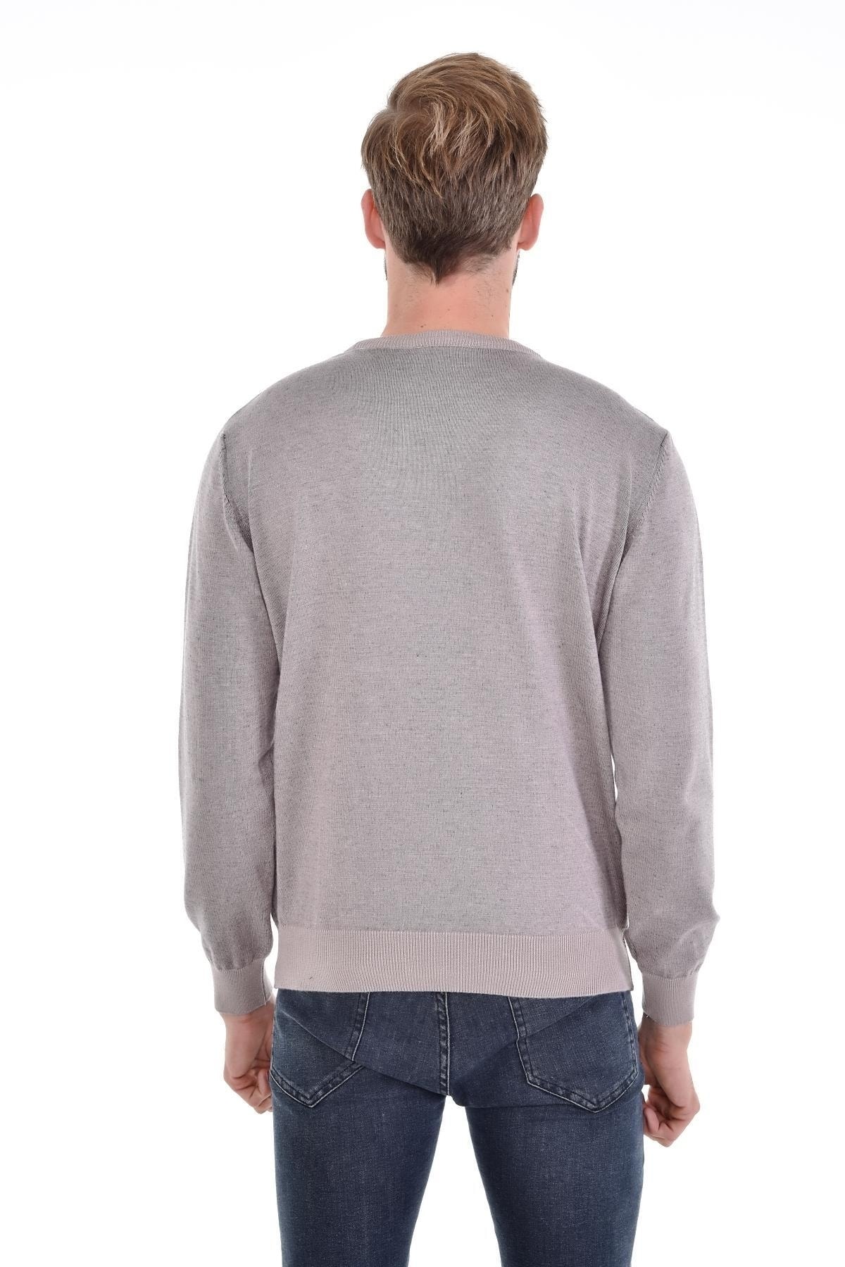 Erkek Sıfır Yaka Pamuklu Triko Bej Kazak Desenli Kol Ve Bel Lastikli Dokuma