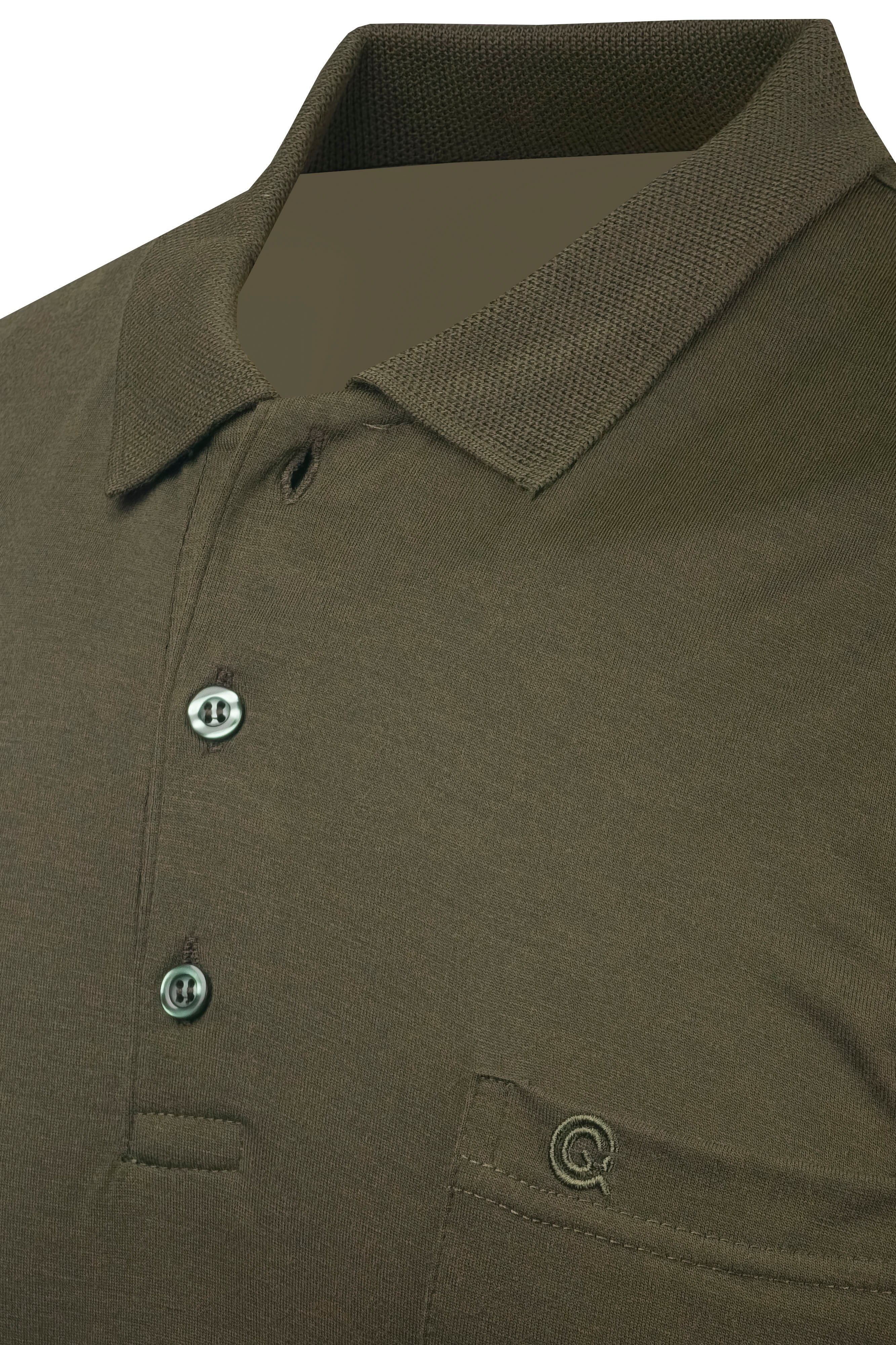 Erkek Polo Yaka Düğmeli Cepli Tişört Klasik Kalıp - HAKİ