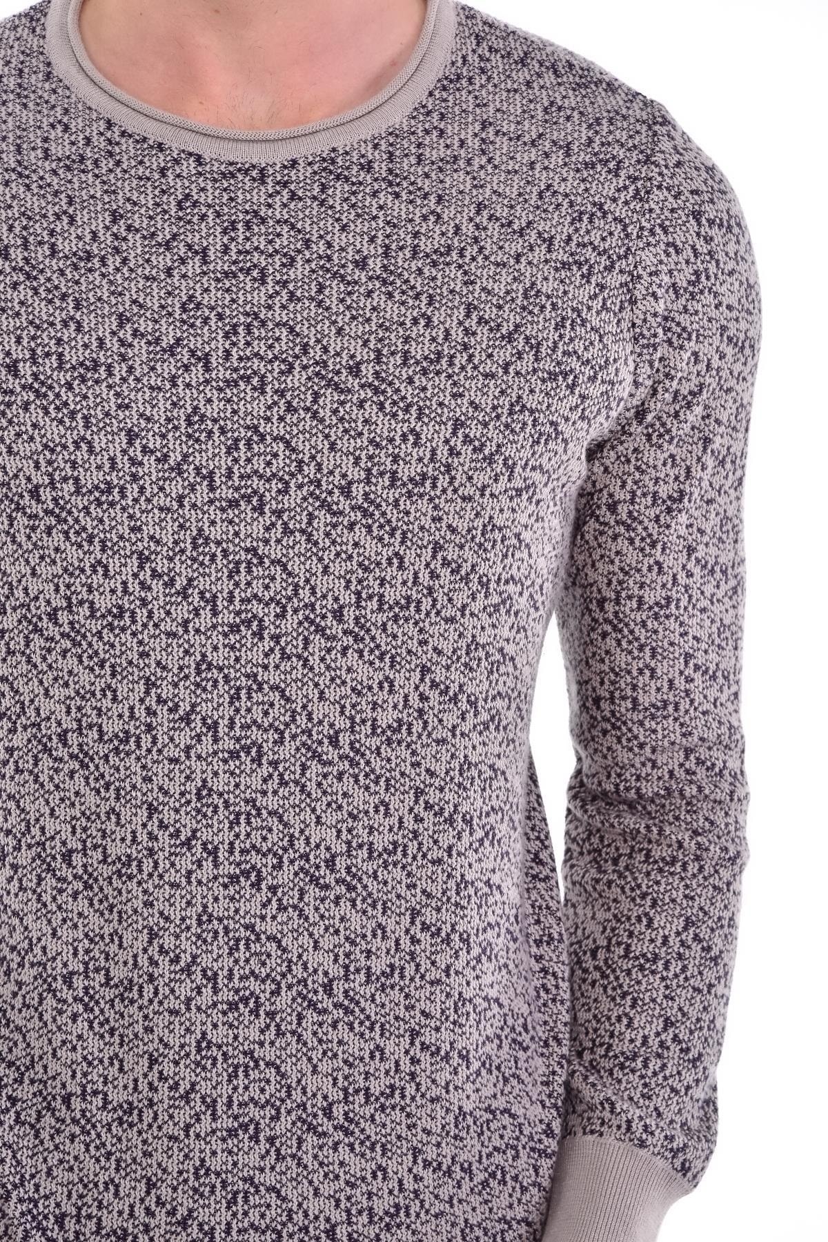 Erkek Sıfır Yaka Pamuklu Triko Bej Kazak Desenli Kol Ve Bel Lastikli Dokuma