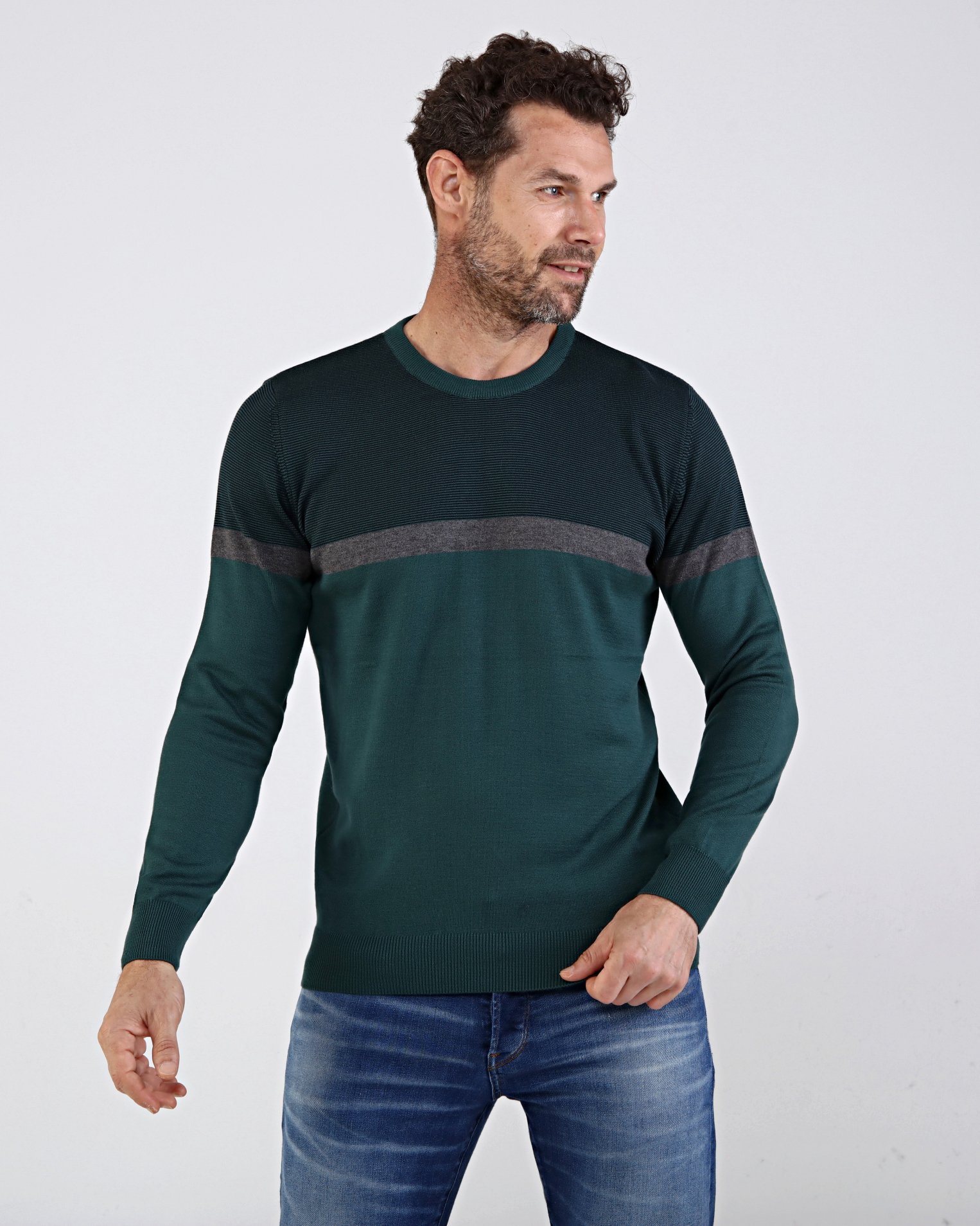 Stripe Knitwear Oversized Men's Crew Neck Cotton Knitwear Sweater Patterned Sleeve and Waist Elastic Regular - NEFTİ