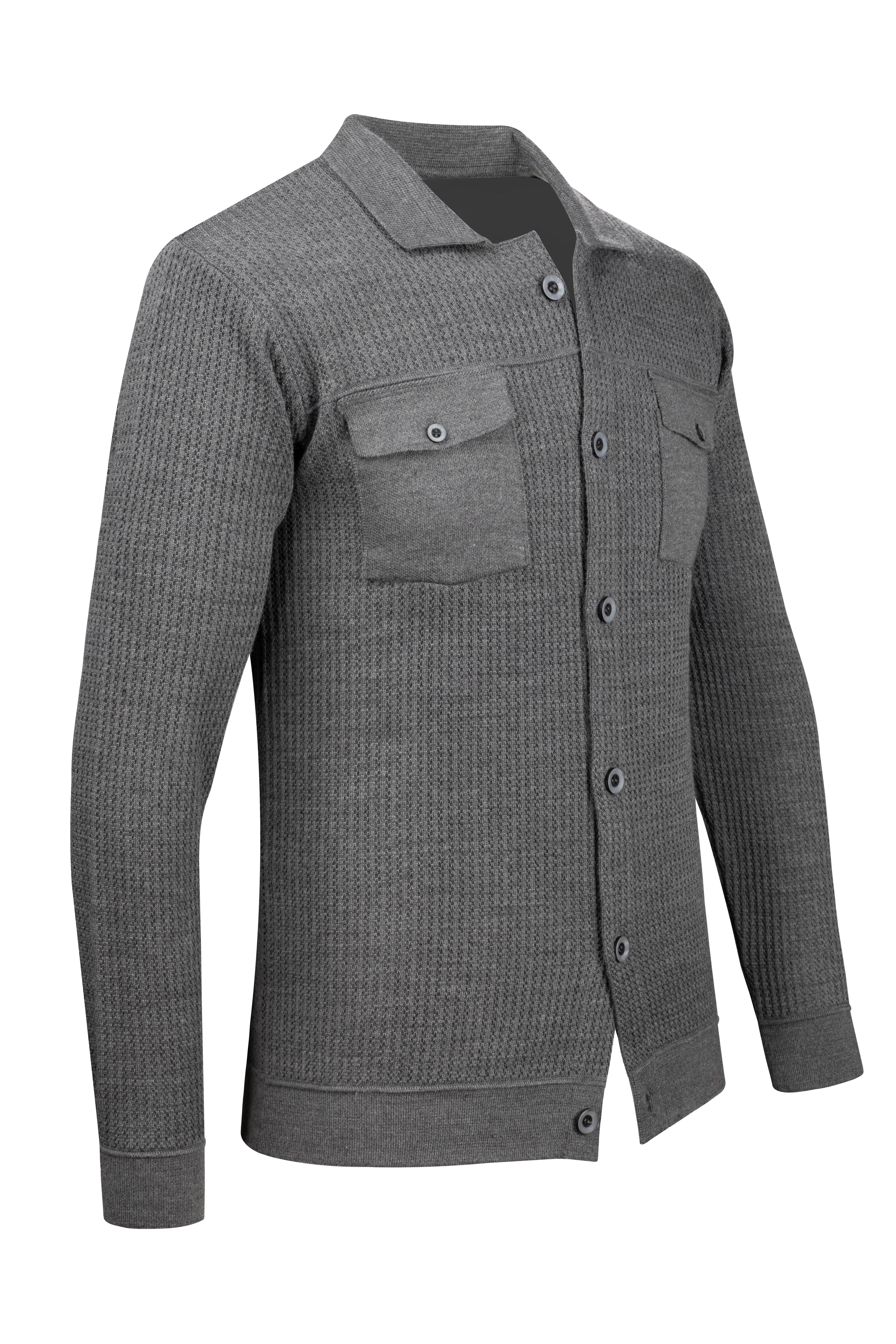 Stripe Knitwear Men's Buttoned Double Pocket Knitwear Knitted Patterned Blazer Single Jacket Regular Pattern -5017G - GREY