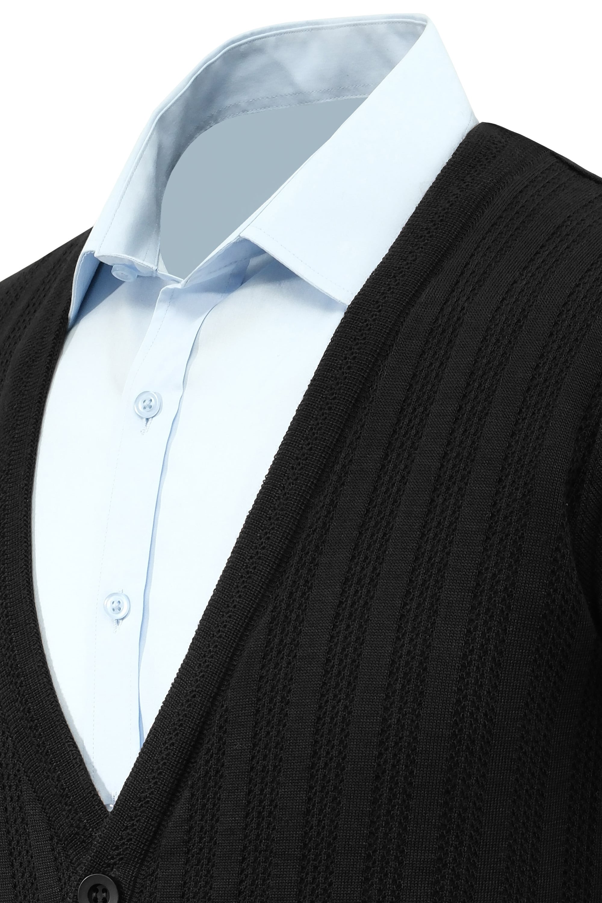 Erkek Düğmeli Hırka Cepli Desenli Çelik Örgü Klasik Kalıp - 5203M - BLACK