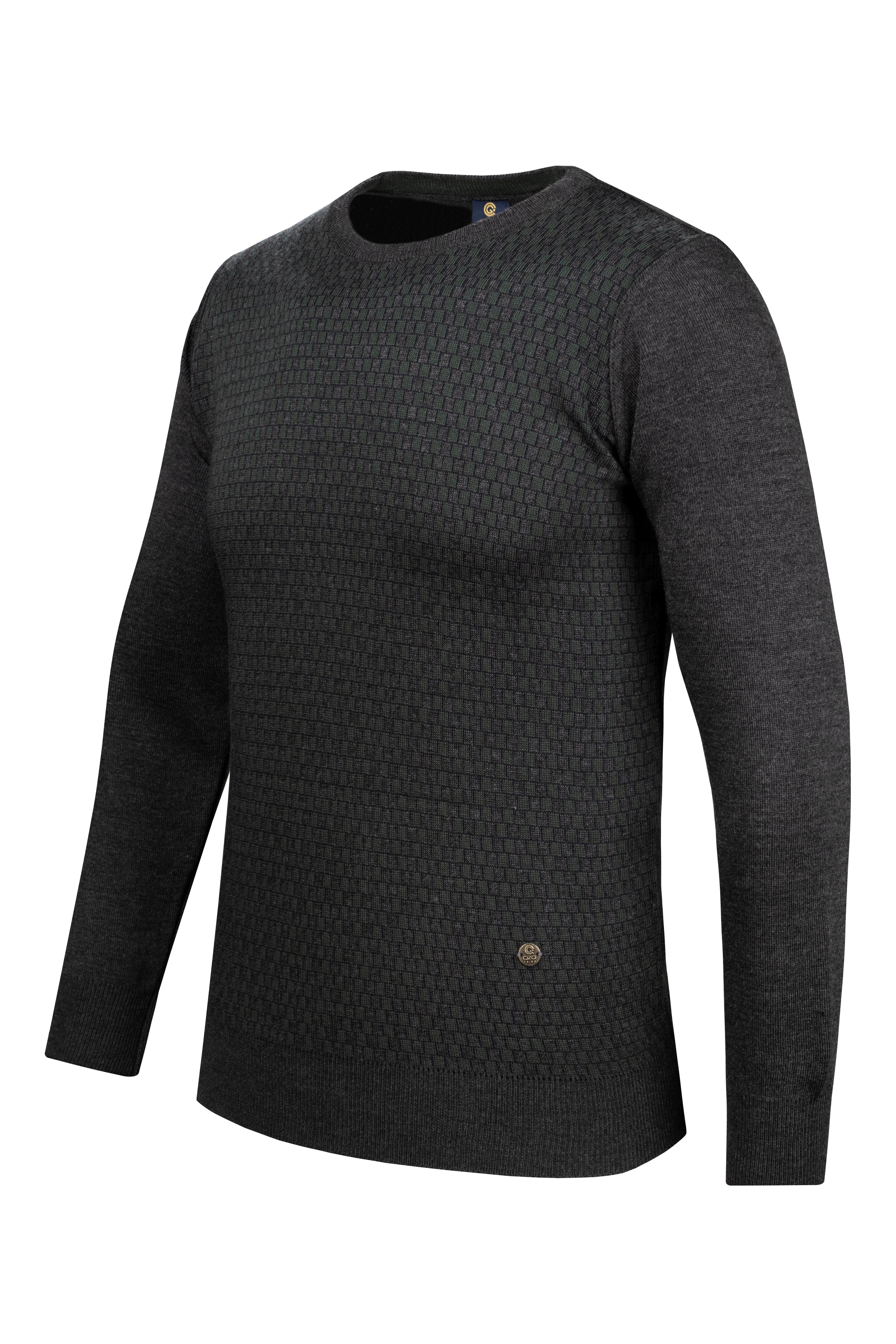 Stripe Knitwear Men's Crew Neck Knitwear Sweater Patterned Sleeve and Waist Elastic Steel Knitted Regular Pattern - 5006C - ANTHRACITE