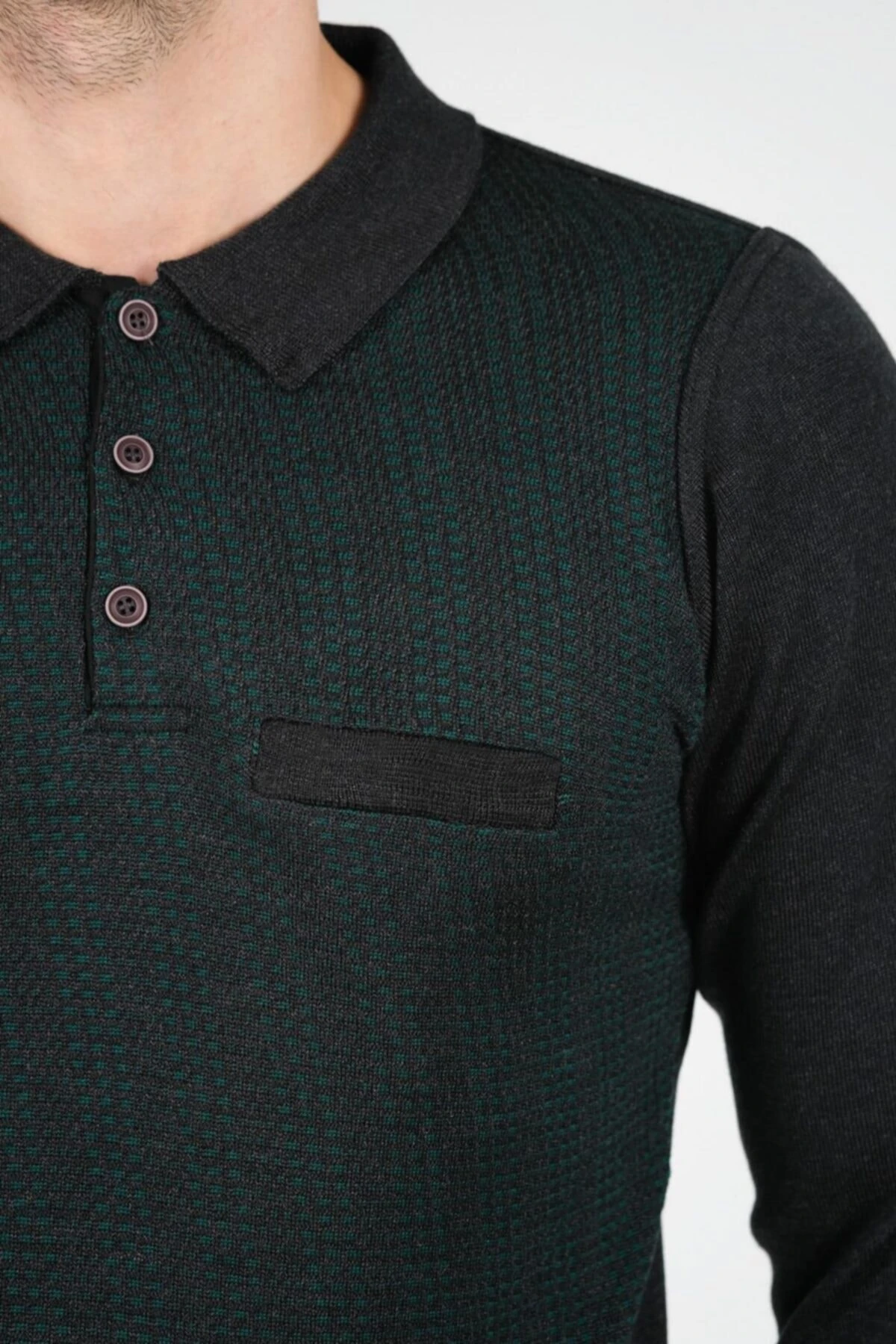 Polo Yaka Erkek Triko Kazak Çelik Örgü