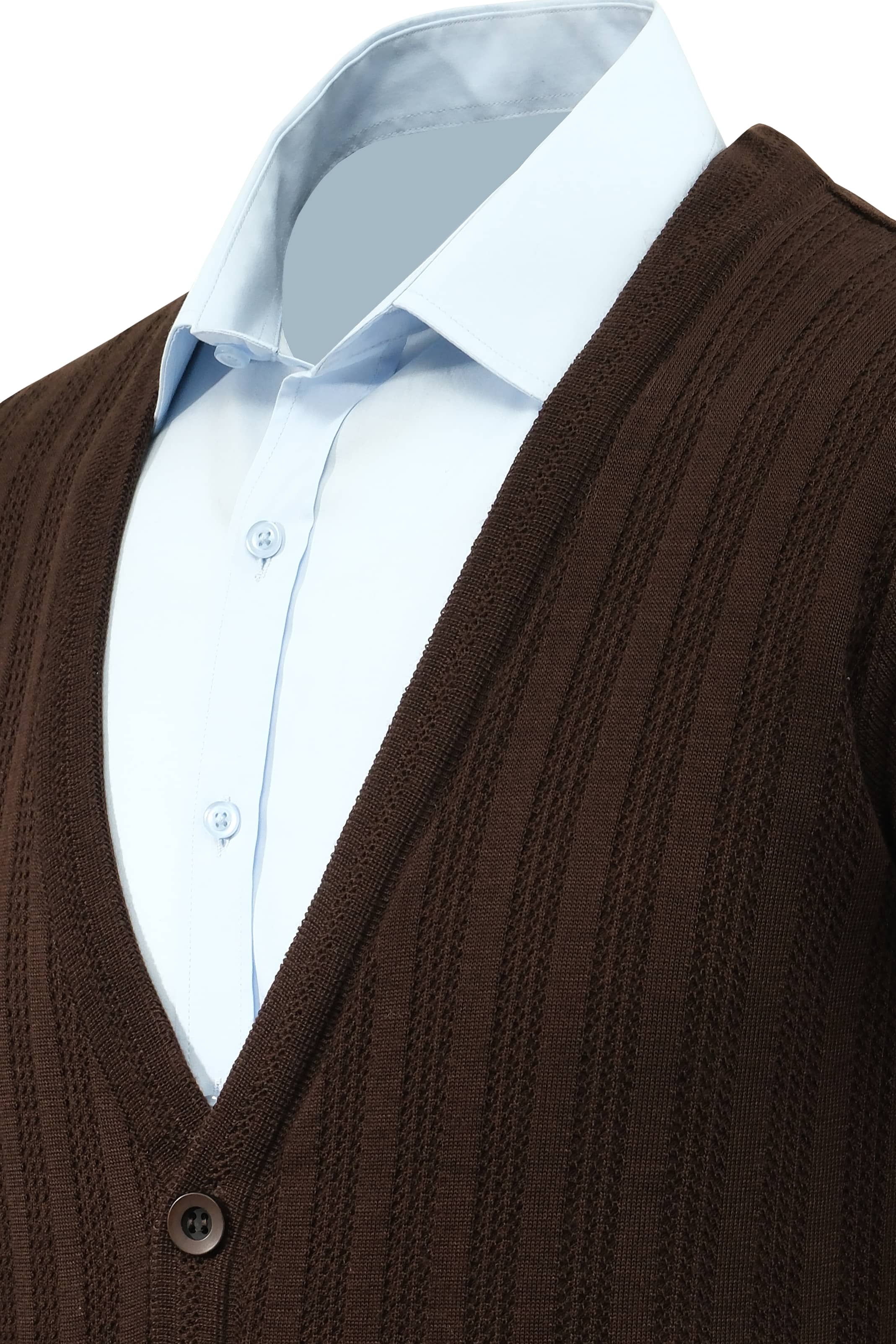 Erkek Düğmeli Hırka Cepli Desenli Çelik Örgü Klasik Kalıp - 5203M - BROWN