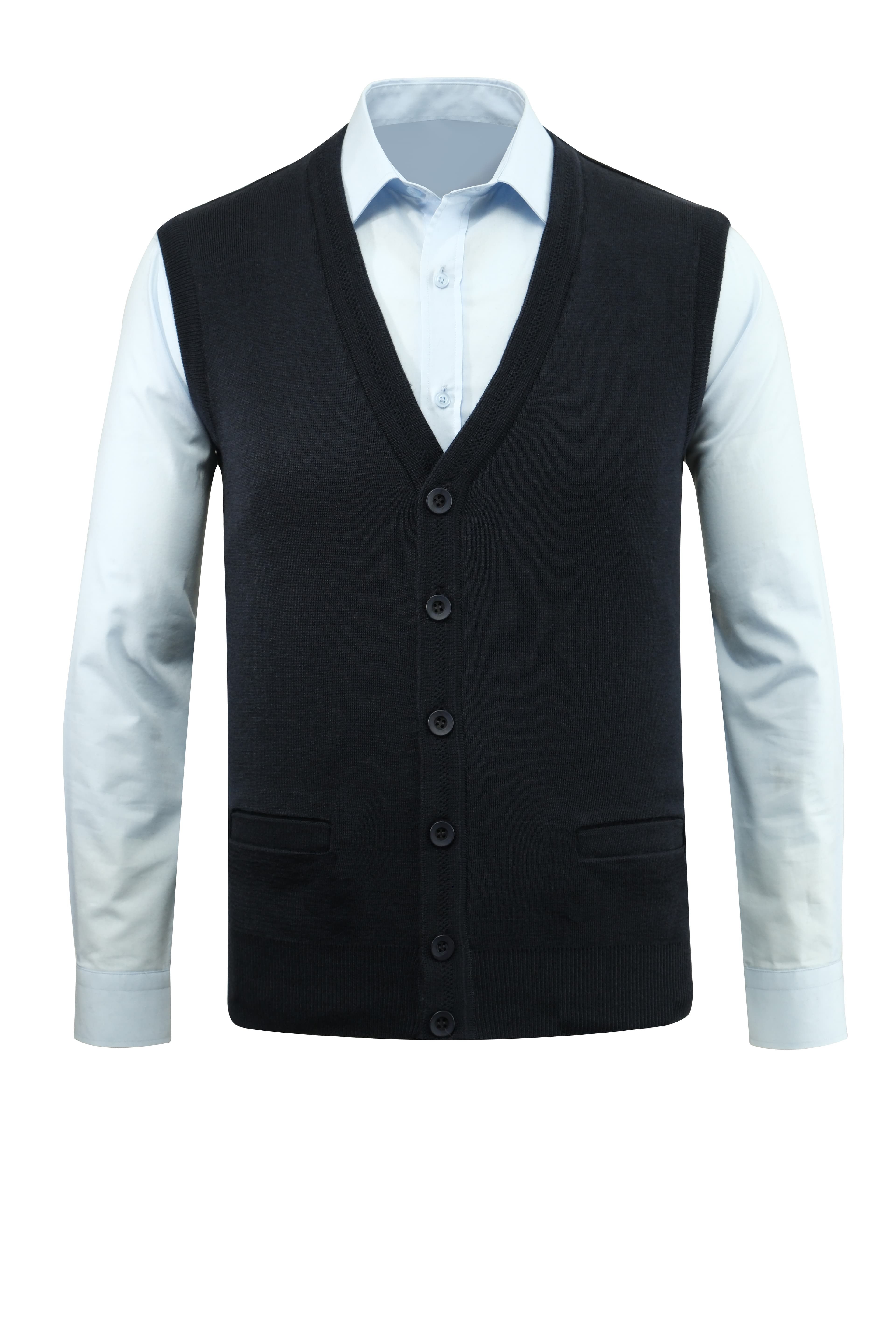 Erkek Büyük Beden Düğmeli Yelek Triko Cepli Çelik Örgü Klasik Kalıp - 5200LB - NAVY BLUE