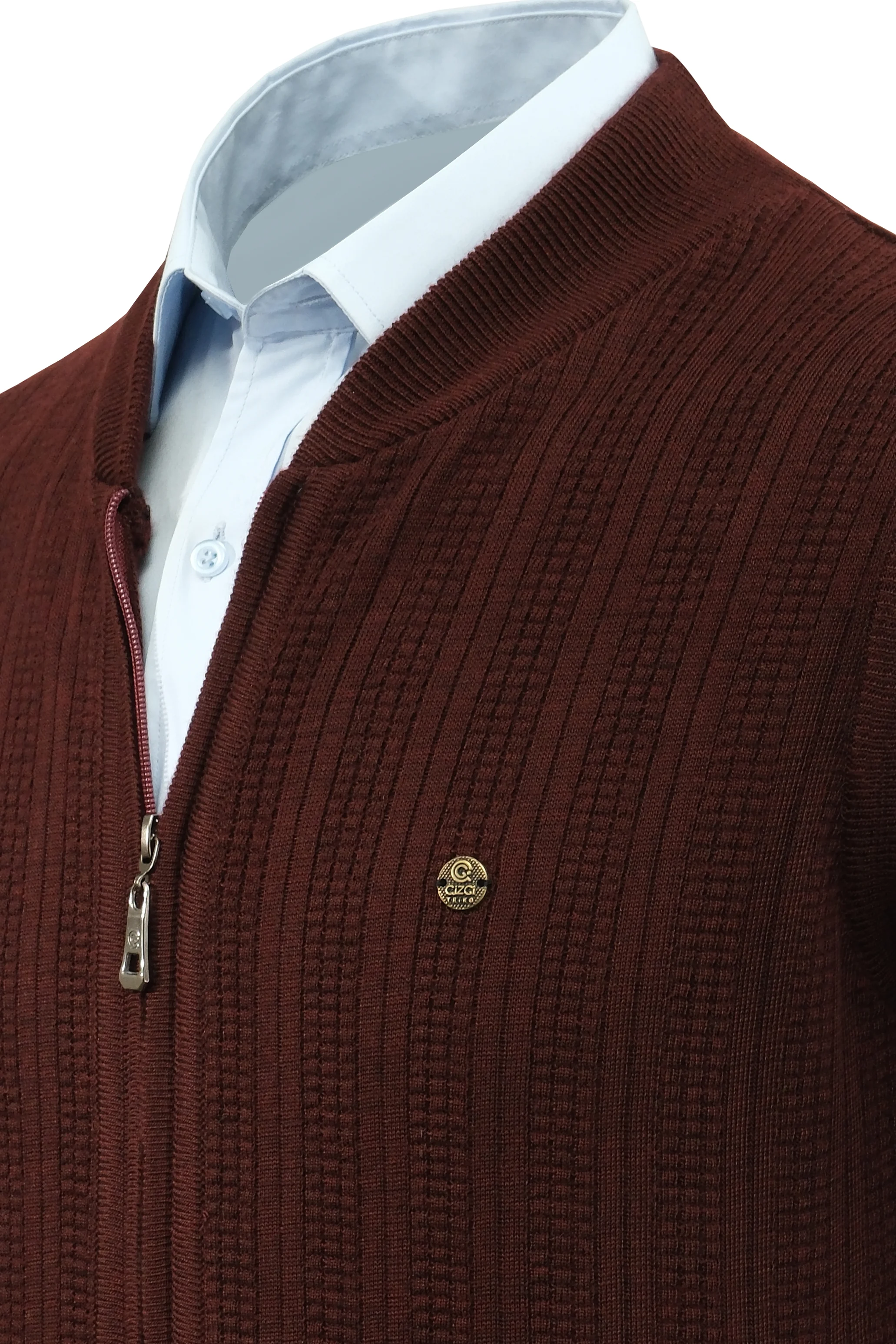 Erkek Fermuarlı Triko Yelek Çelik Örgü Desenli Cepli Klasik Kalıp - 5209J