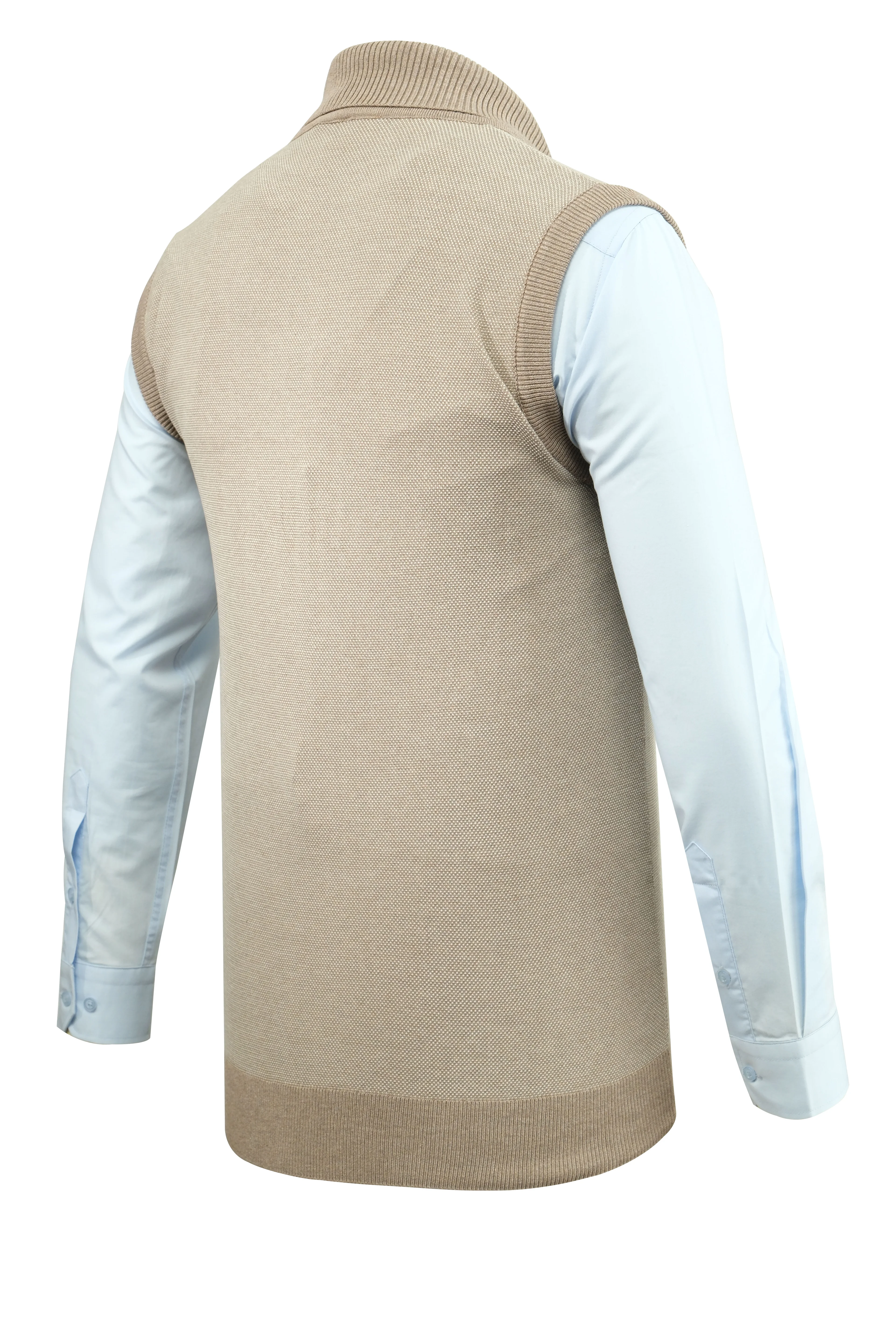 Erkek Şal Yaka Triko Süveter Noktalı Desen Klasik Kalıp - 5250H - BEJ