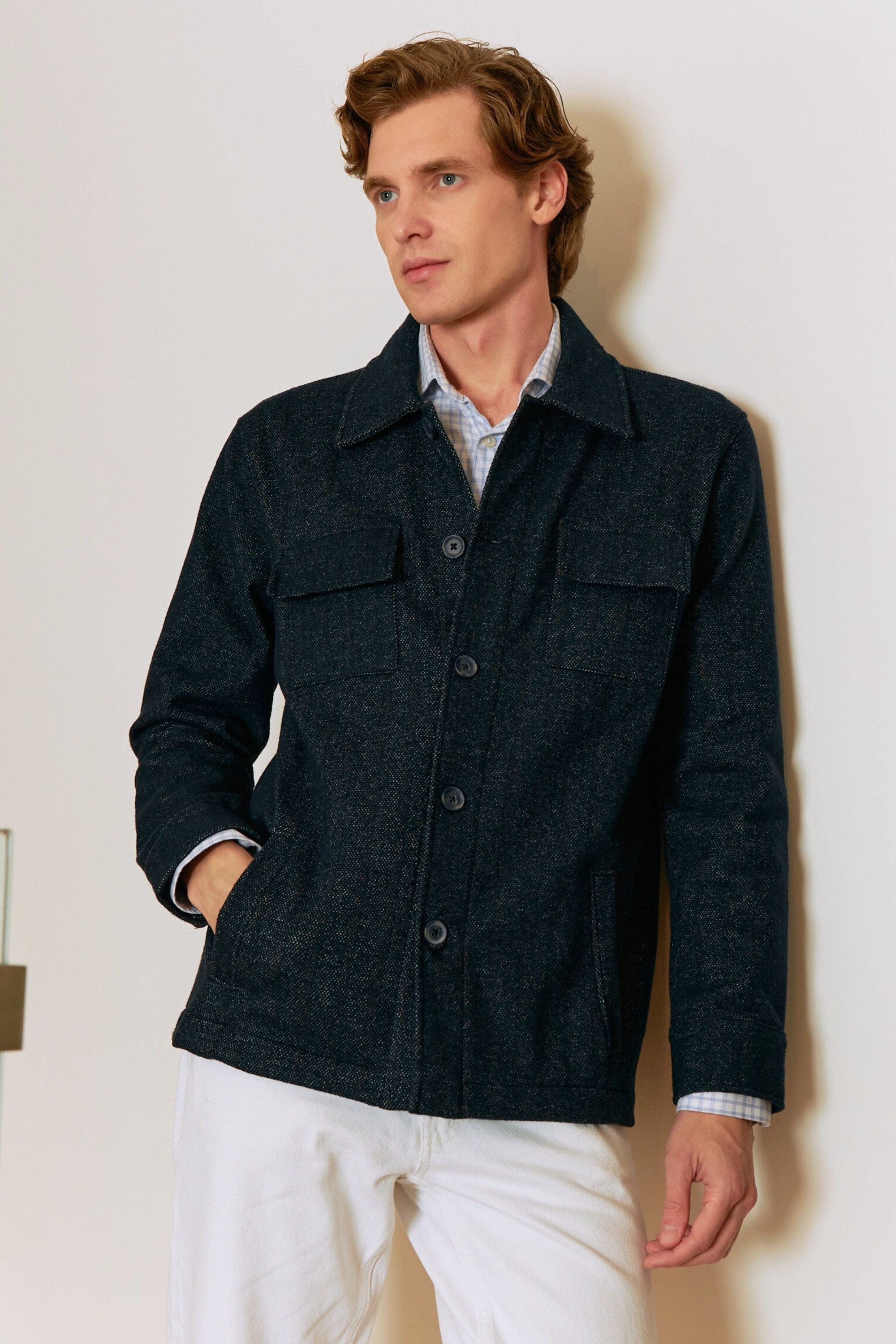 Erkek Mevsimlik Kumaş Hırka Noktalı Desenli Klasik Kalıp - 5233G