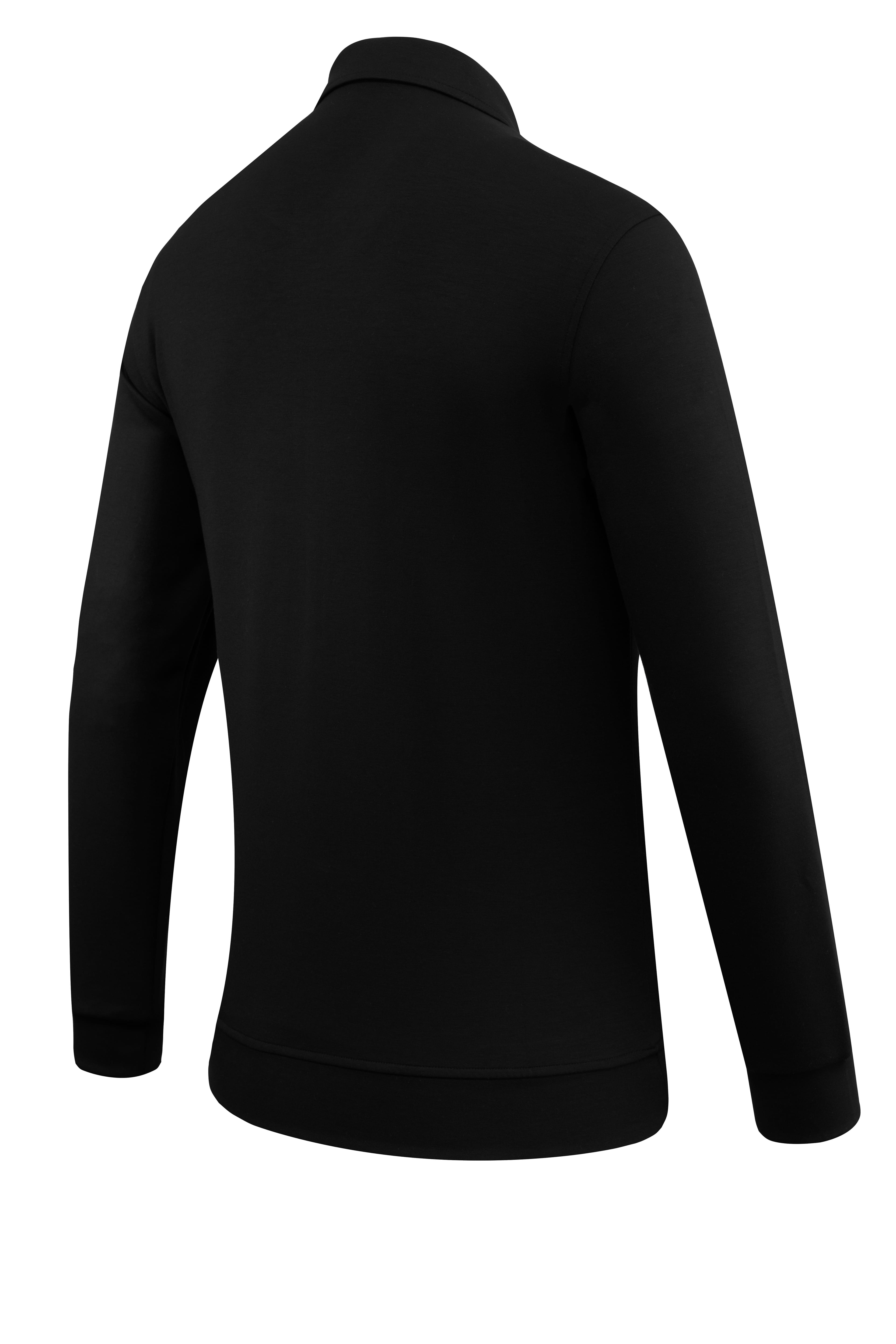 Erkek Polo Yaka Fermuarlı Sweat Düz Renk Klasik Kalıp - 5230F - BLACK