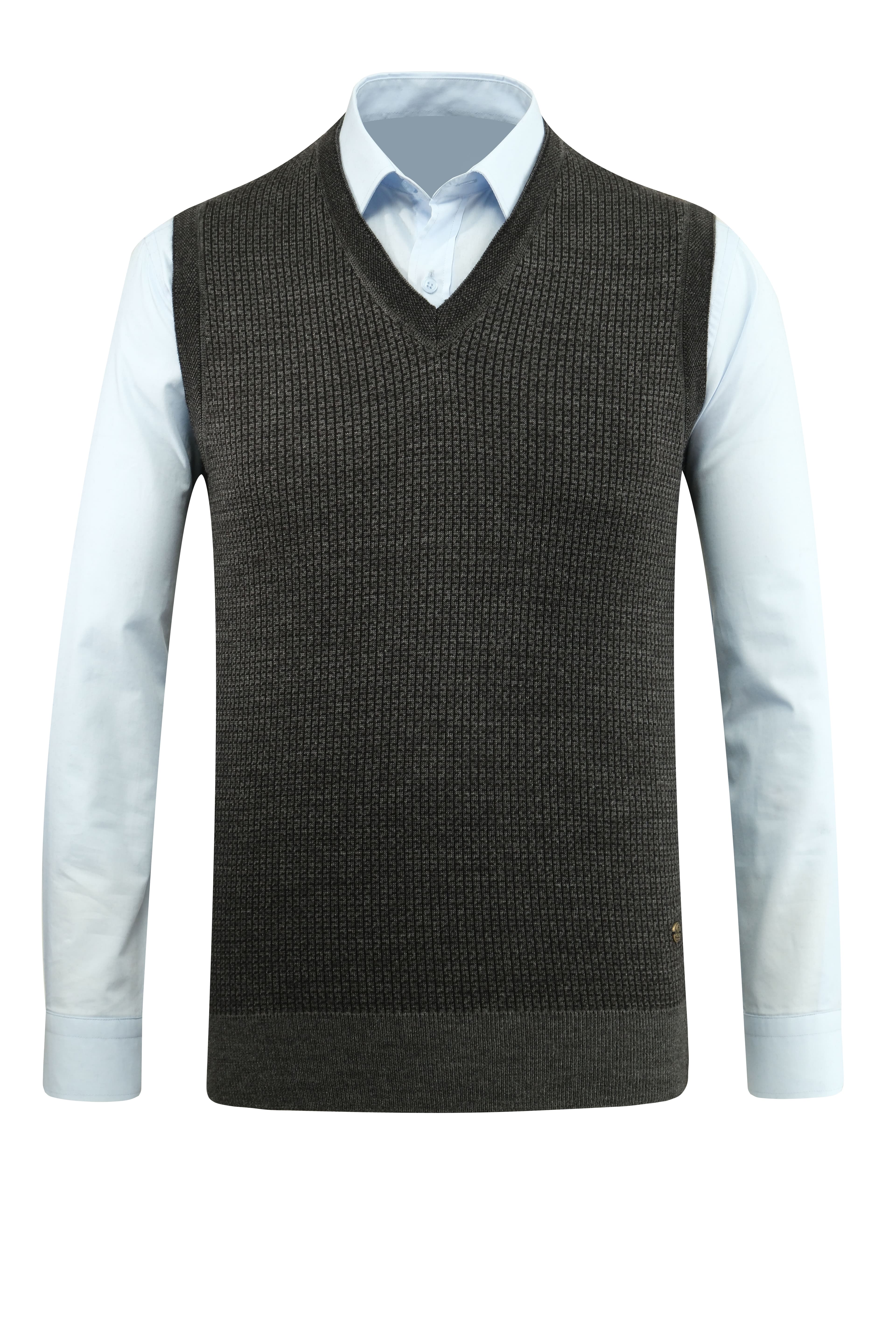 Erkek Büyük Beden V Yaka Süveter Desenli Çelik Örgü Klasik Kalıp - 5208HB - ANTHRACITE