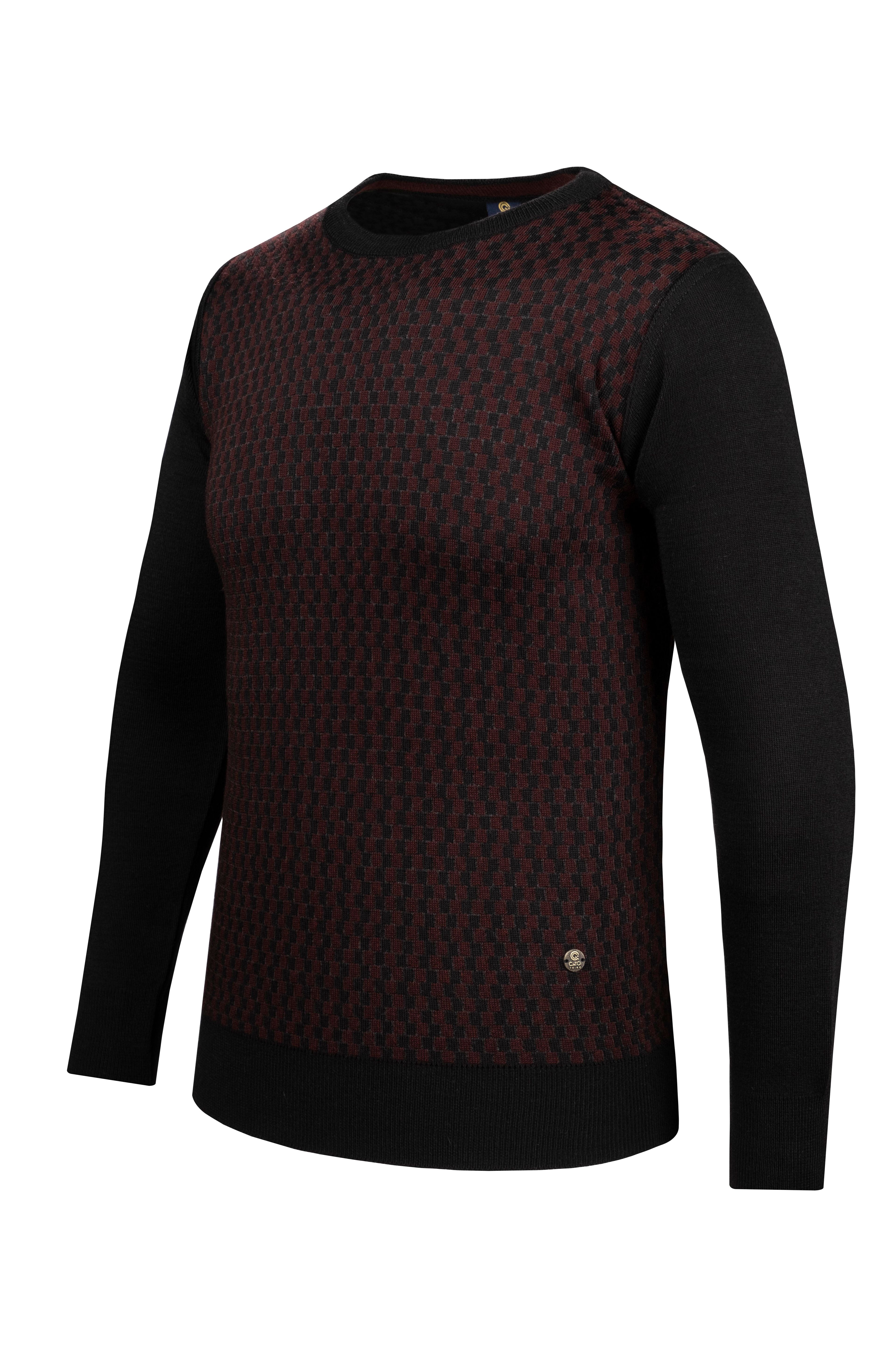 Stripe Knitwear Men's Crew Neck Knitwear Sweater Patterned Sleeve and Waist Elastic Steel Knitted Regular Pattern - 5006C - BLACK