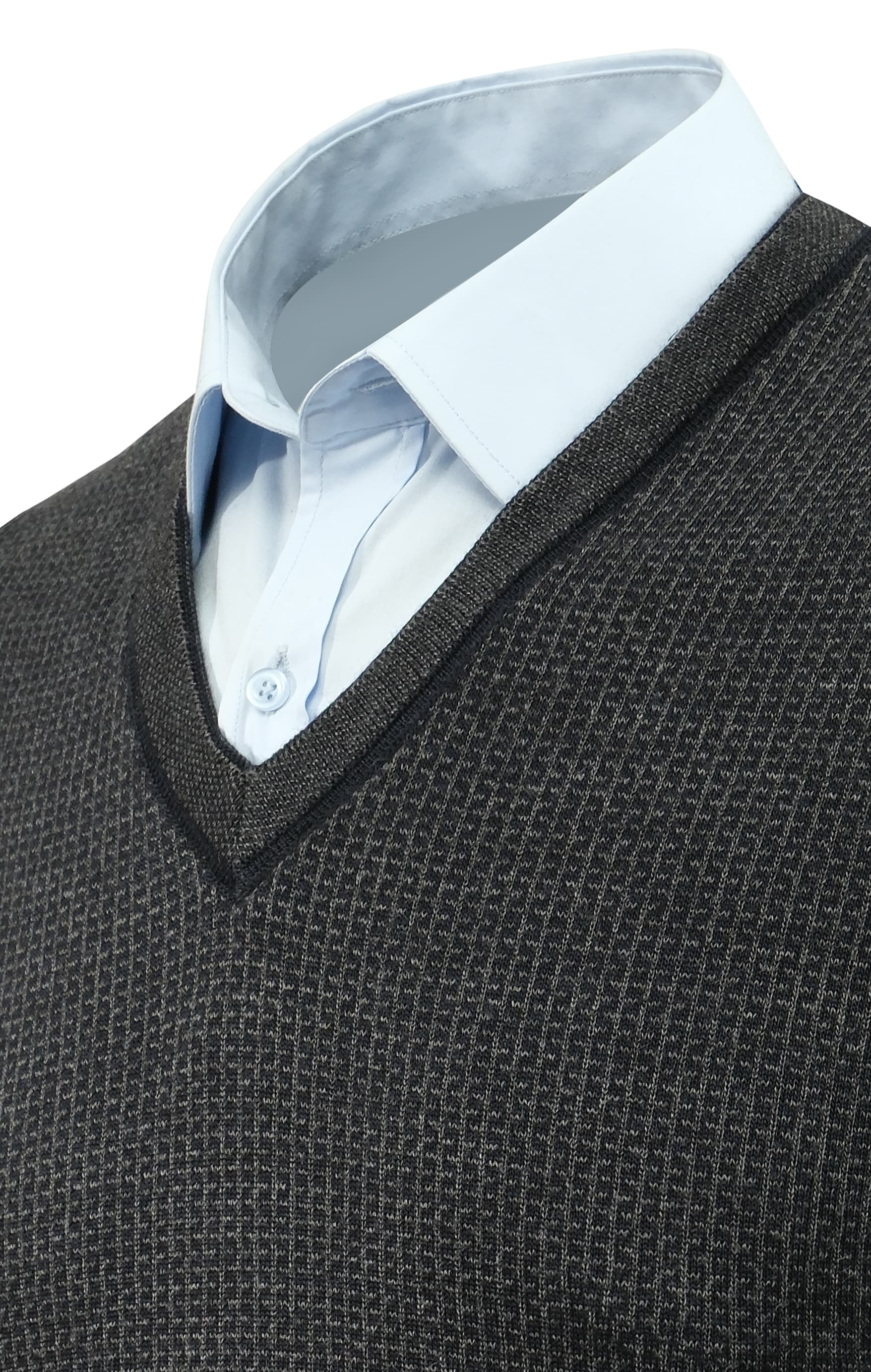 Erkek Büyük Beden V Yaka Süveter Desenli Çelik Örgü Klasik Kalıp - 5208HB - NAVY BLUE