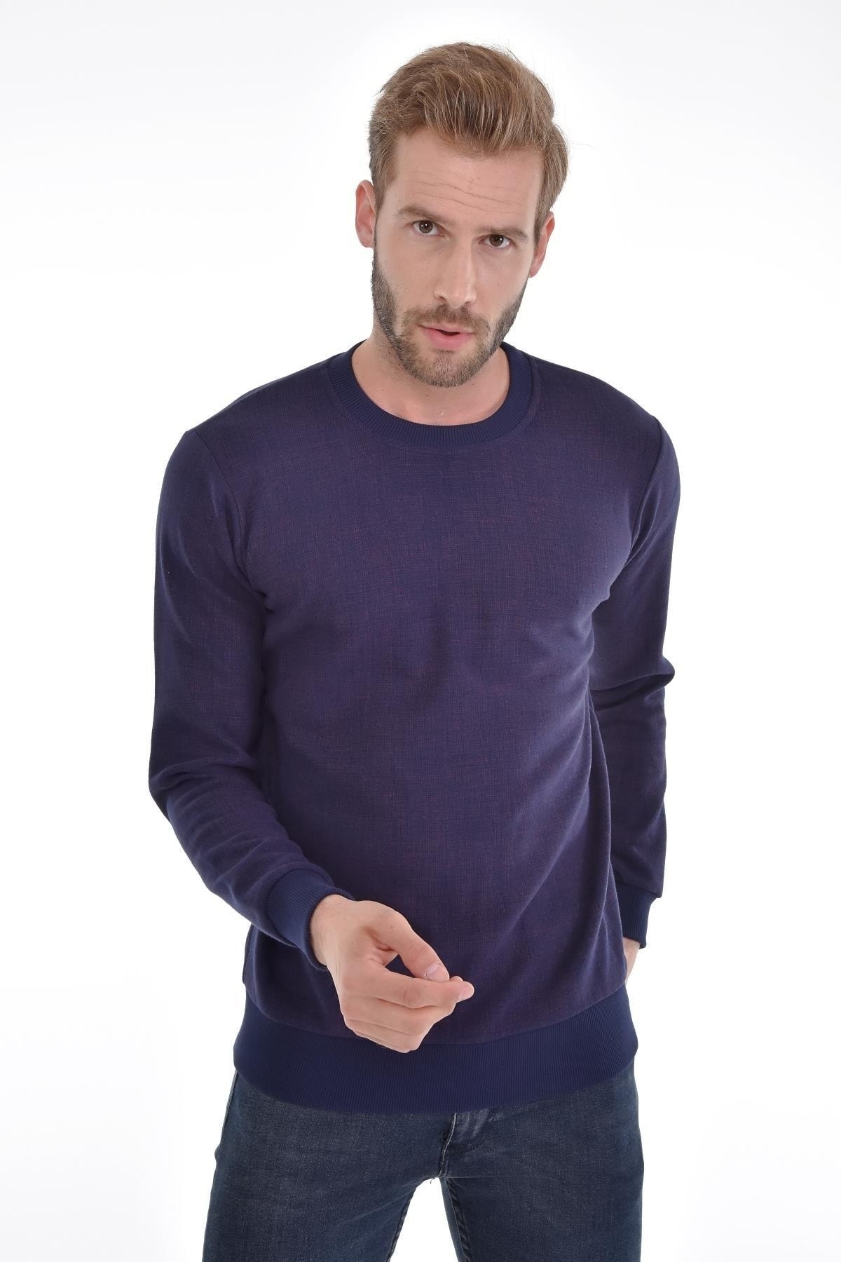 Kol Ve Bel Lastikli Desenli Sıfır Yaka Dokuma Bordo Erkek Sweat