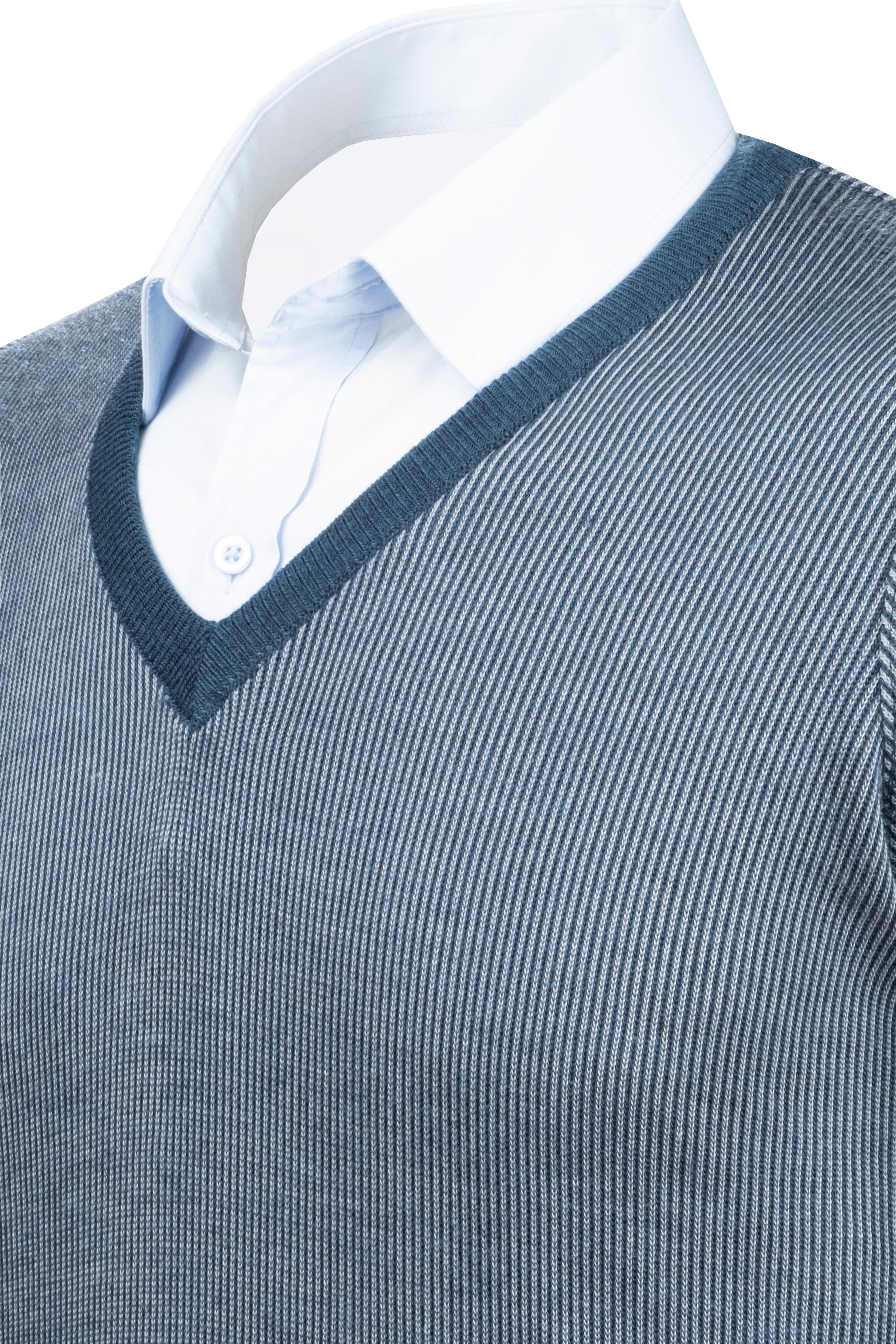 Stripe Knitwear Men's V-Neck Knitwear Sweater Patterned Sleeve and Waist Elastic Steel Knitted Classic Pattern - 5015D - OIL