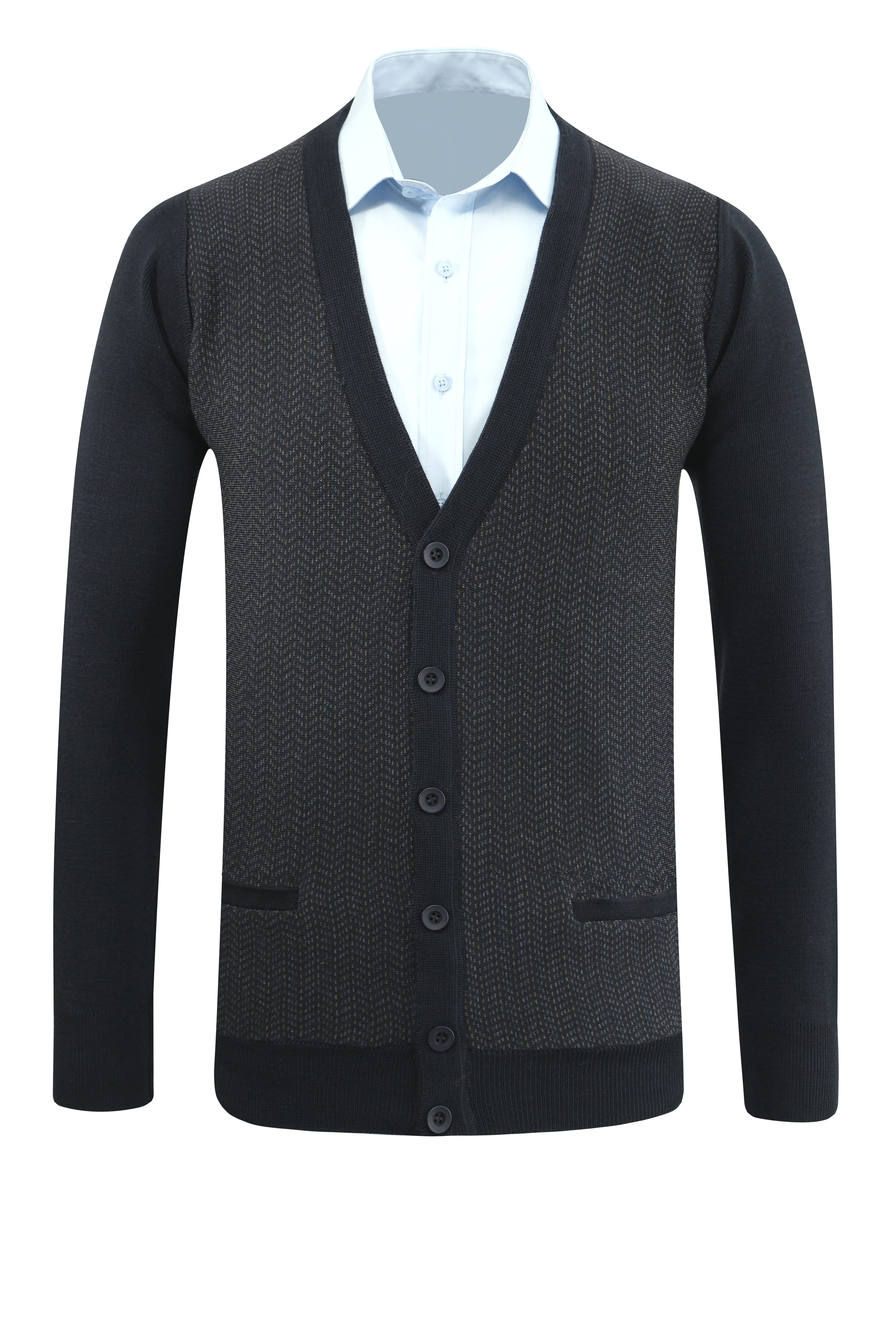 Erkek Düğmeli Yelek Cepli Desenli Çelik Örgü Klasik Kalıp - 5212M - NAVY BLUE