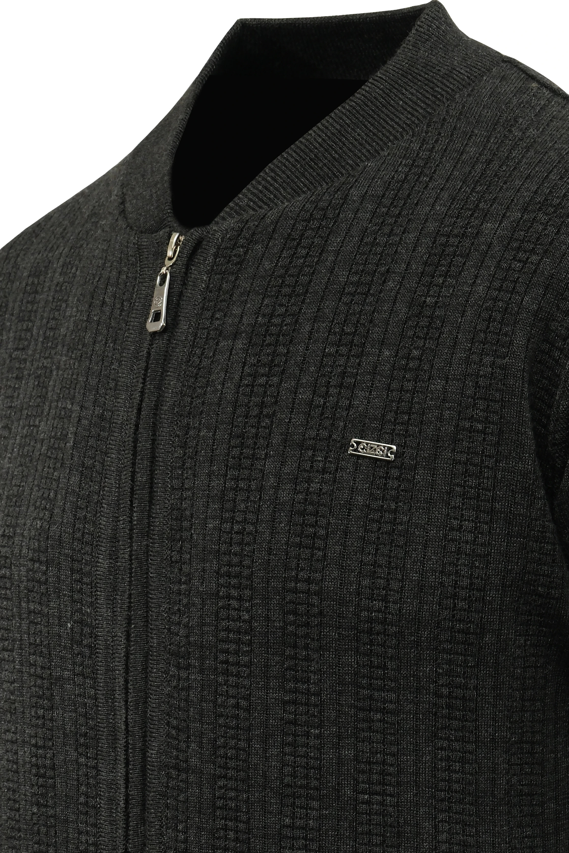 Erkek Astarlı Triko Mont Hakim Yaka Çelik Örgü Desenli Klasik Kalıp - 5209T - KOYU GRİ